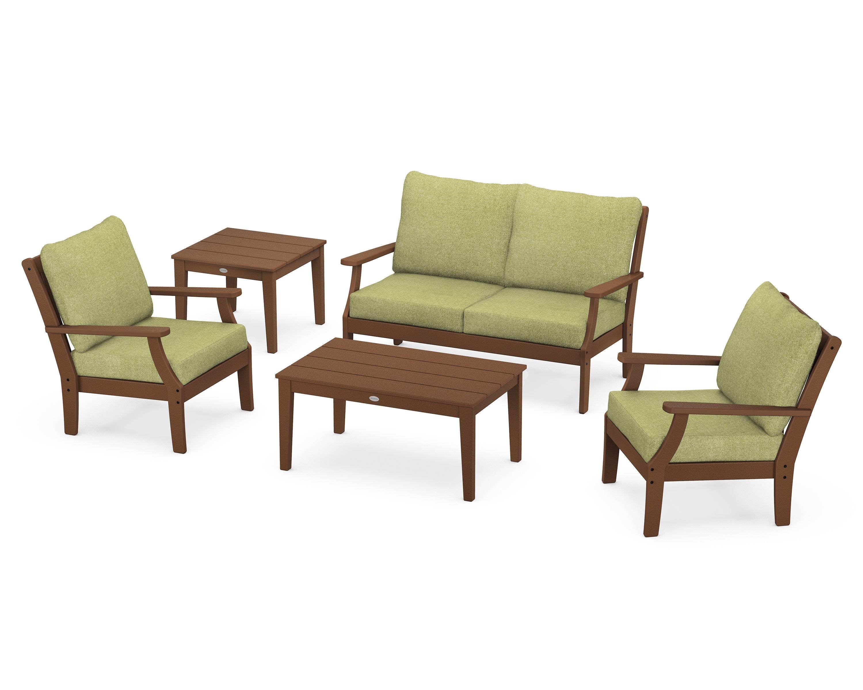 POLYWOOD Braxton 5-Piece Deep Seating Set in Teak / Chartreuse Boucle