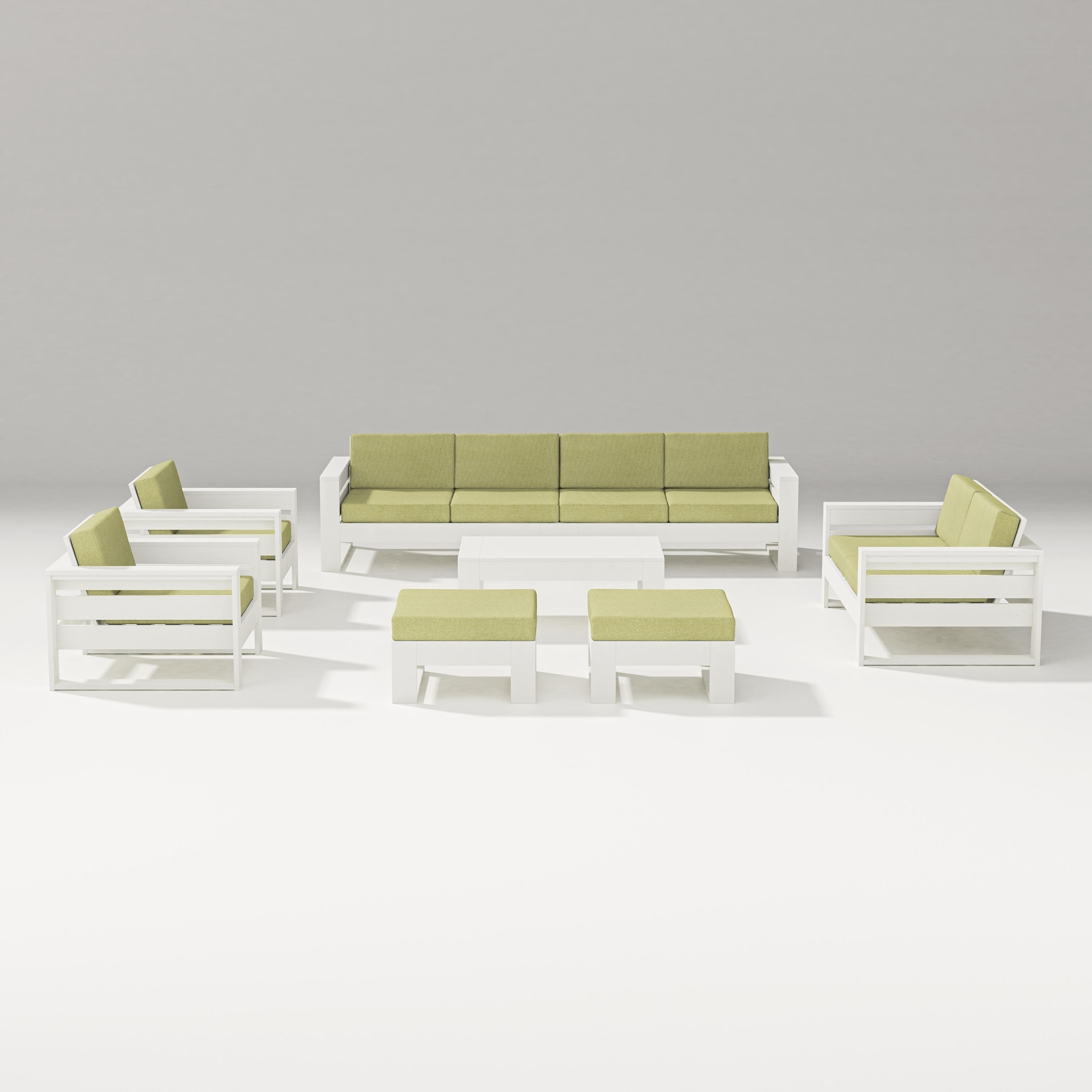 PW Designer Series Latitude 8-Piece Lounge Sofa Set in Vintage White / Chartreuse Boucle