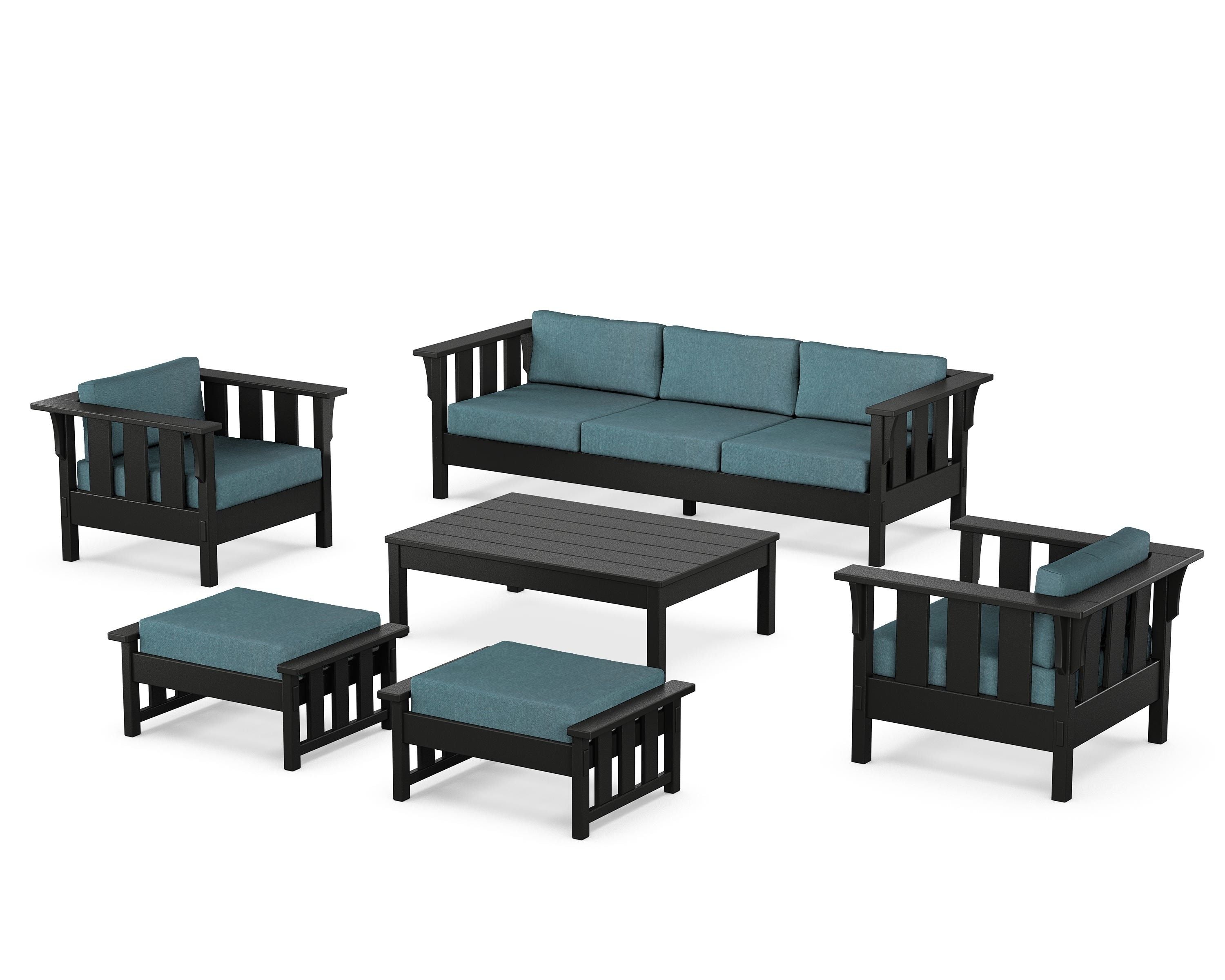Martha Stewart by POLYWOOD Acadia 6-Piece Lounge Sofa Set in Black / Ocean Teal