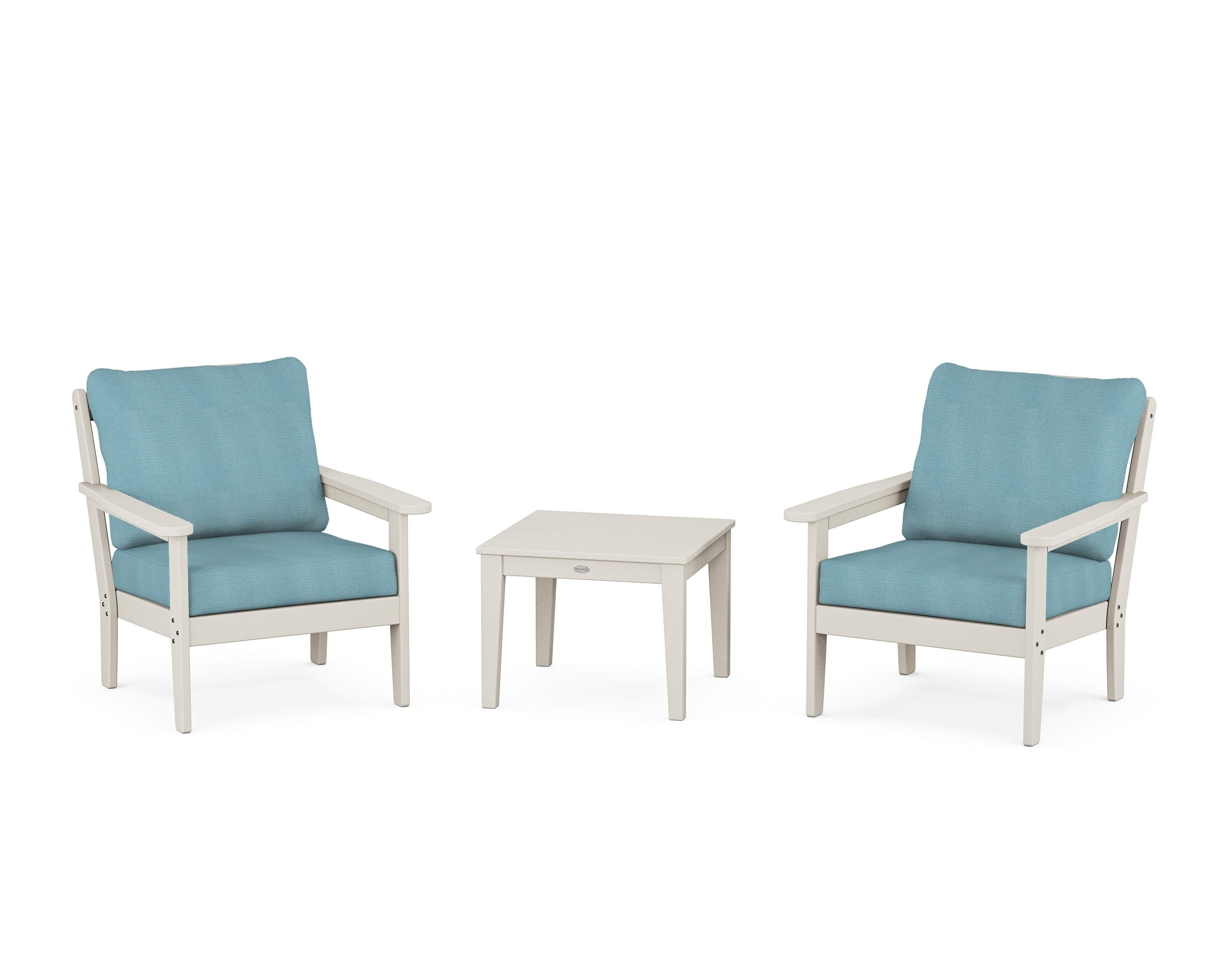 Country Living Cottage 3-Piece Deep Seating Set in Sand / Lattice Sky Blue