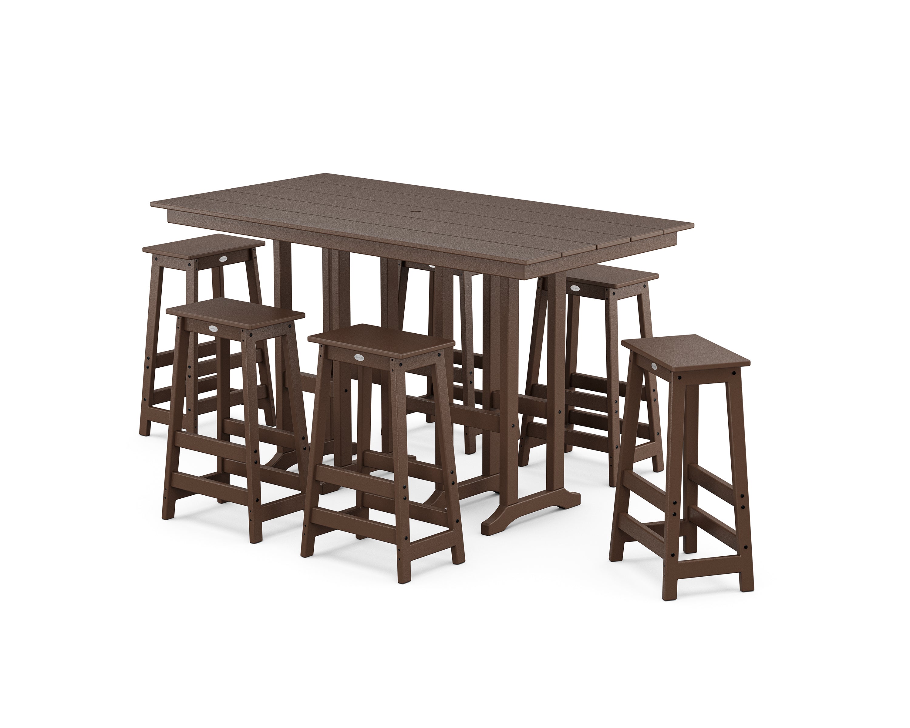 POLYWOOD Modern Studio Bar Stool 7-Piece Set in Mahogany