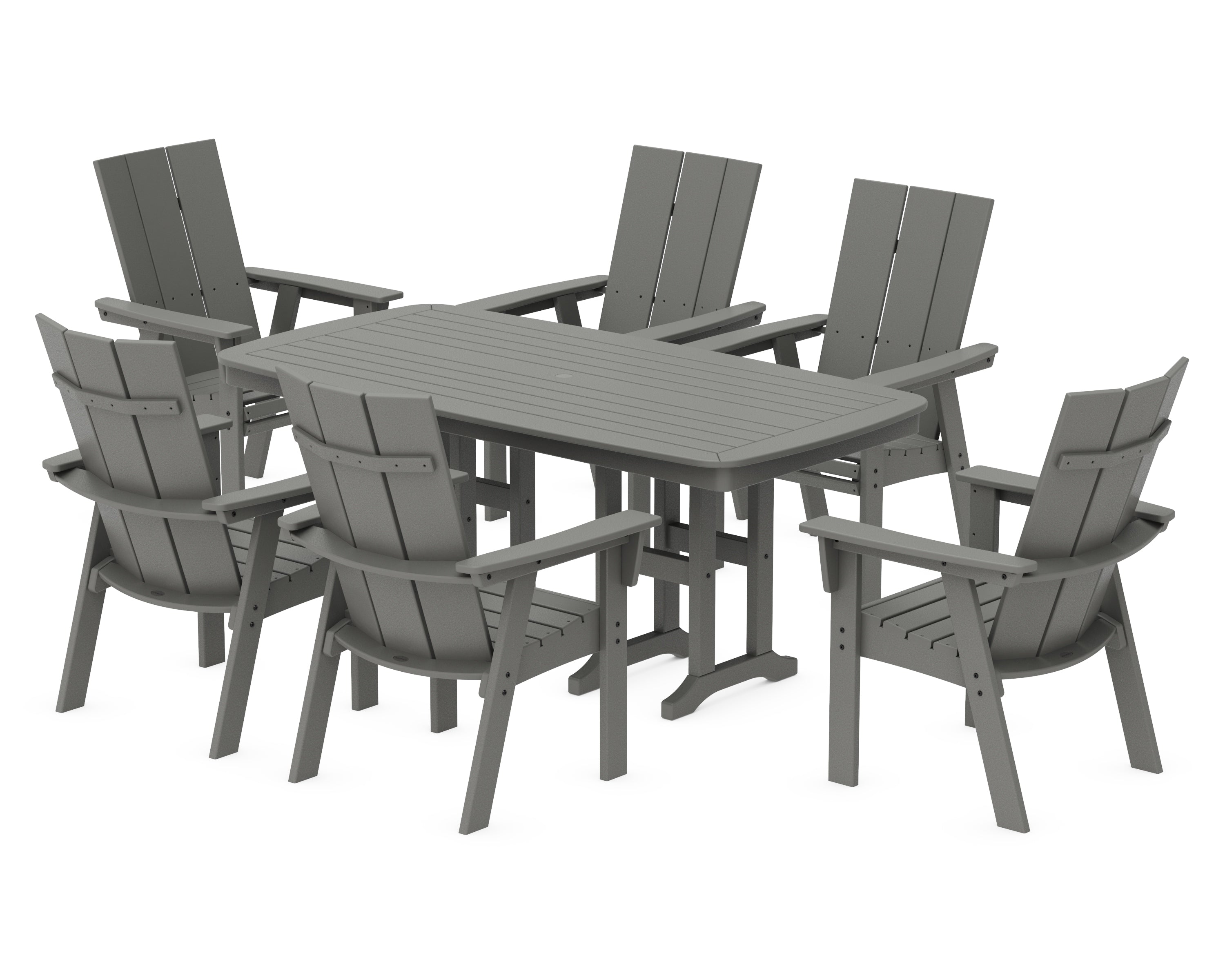 POLYWOOD Modern Curveback Adirondack 7-Piece Dining Set in Slate Grey