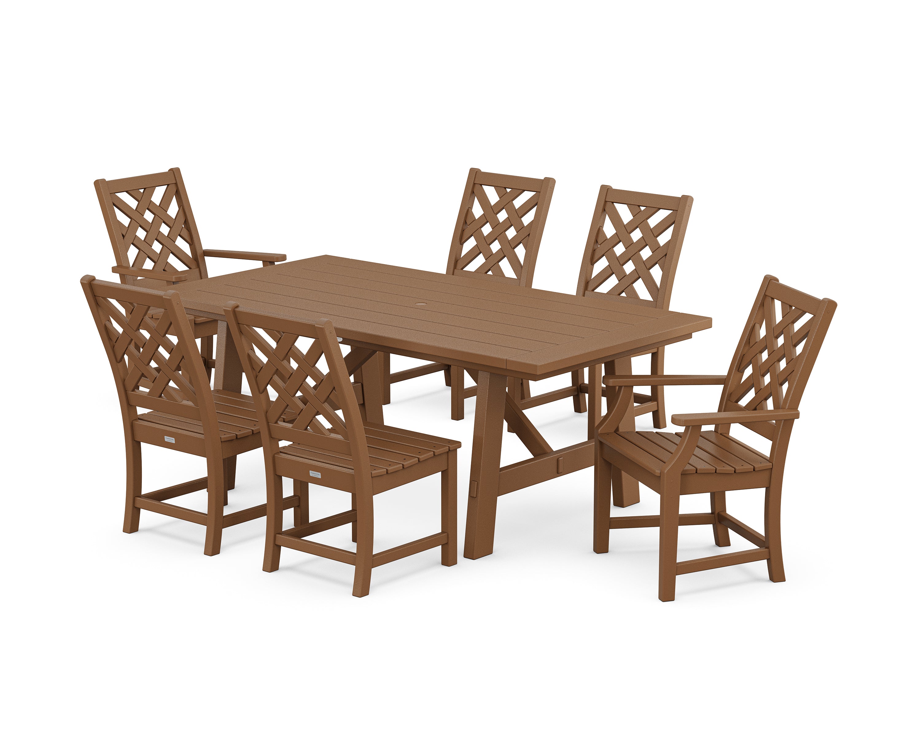 POLYWOOD Wovendale 7-Piece Rustic Farmhouse Dining Set in Teak