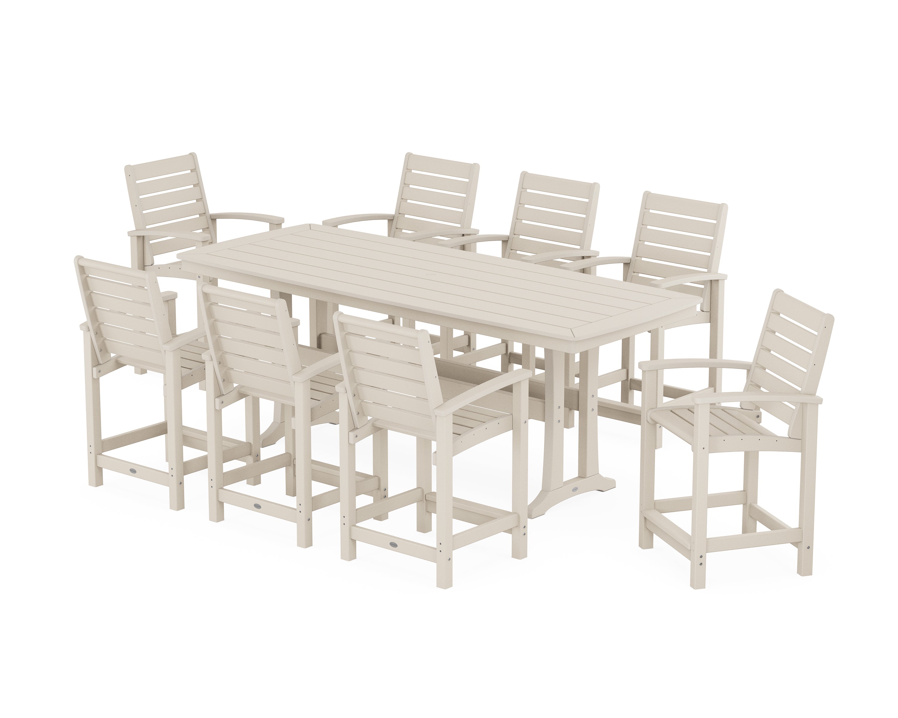 POLYWOOD Signature 9-Piece Counter Set with Trestle Legs in Sand
