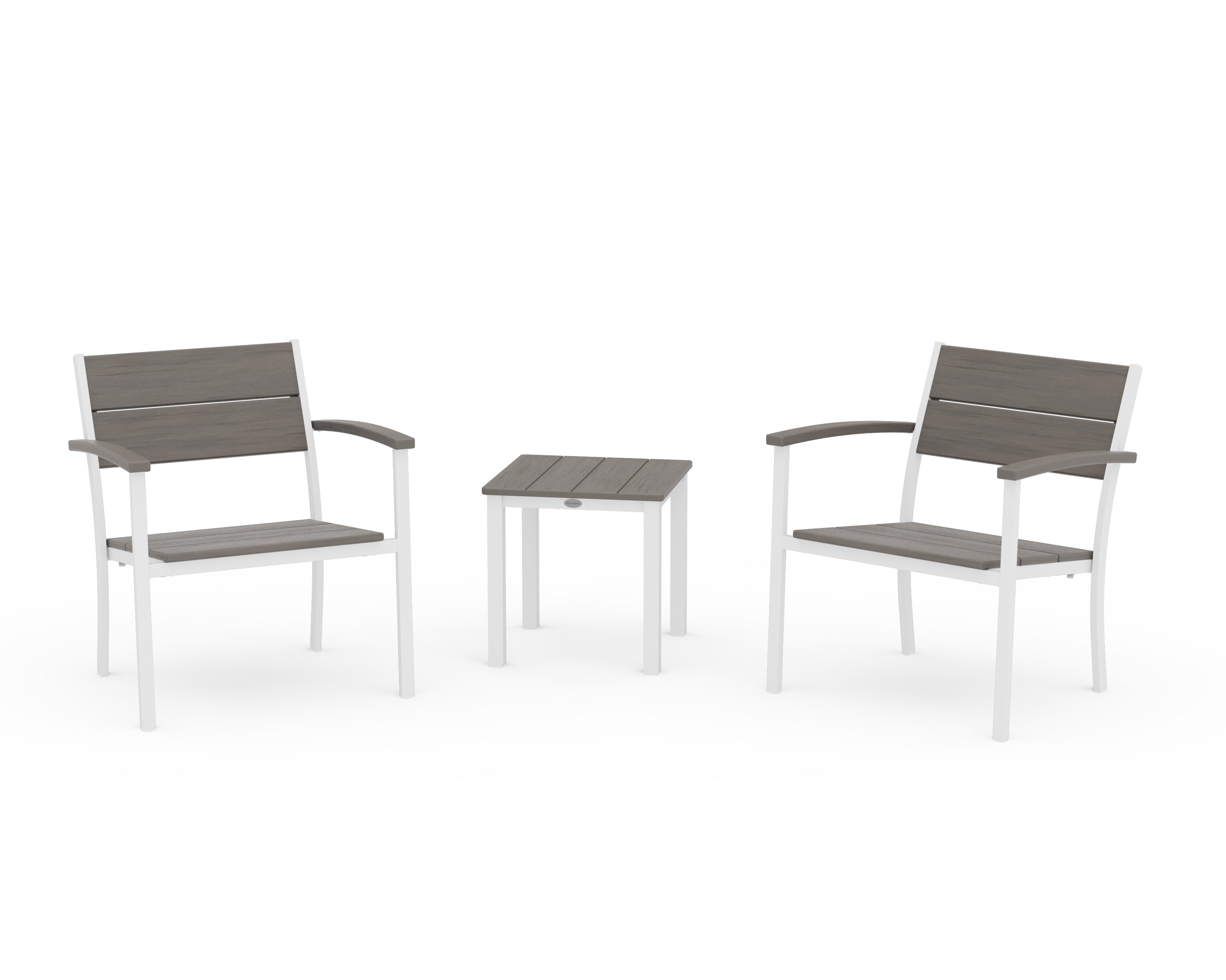 POLYWOOD Main Street 3-Piece Lounge Chair Set in White / Driftwood