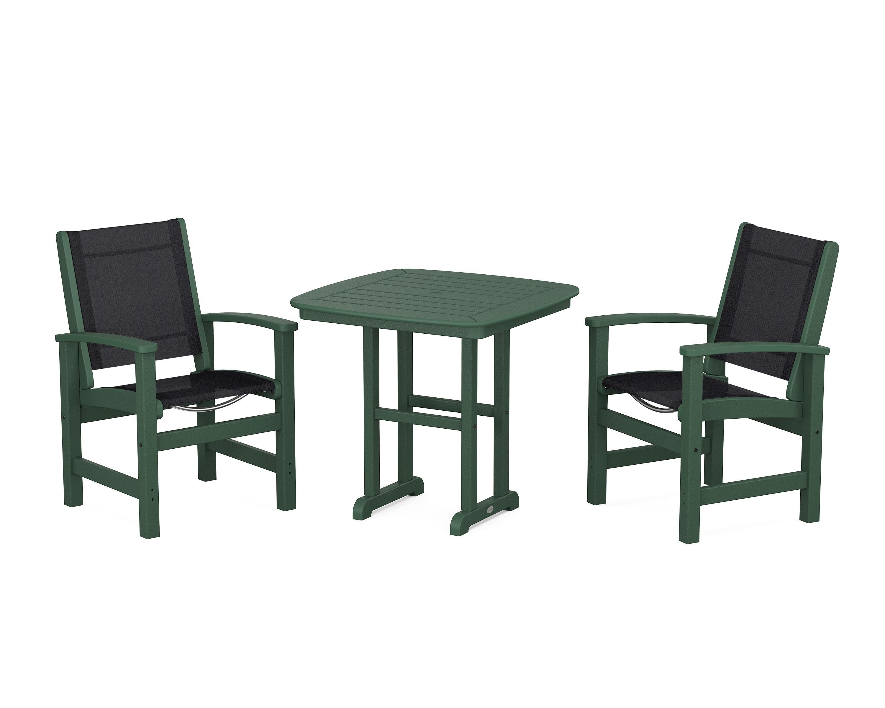 POLYWOOD Coastal 3-Piece Dining Set in Green / Black Sling