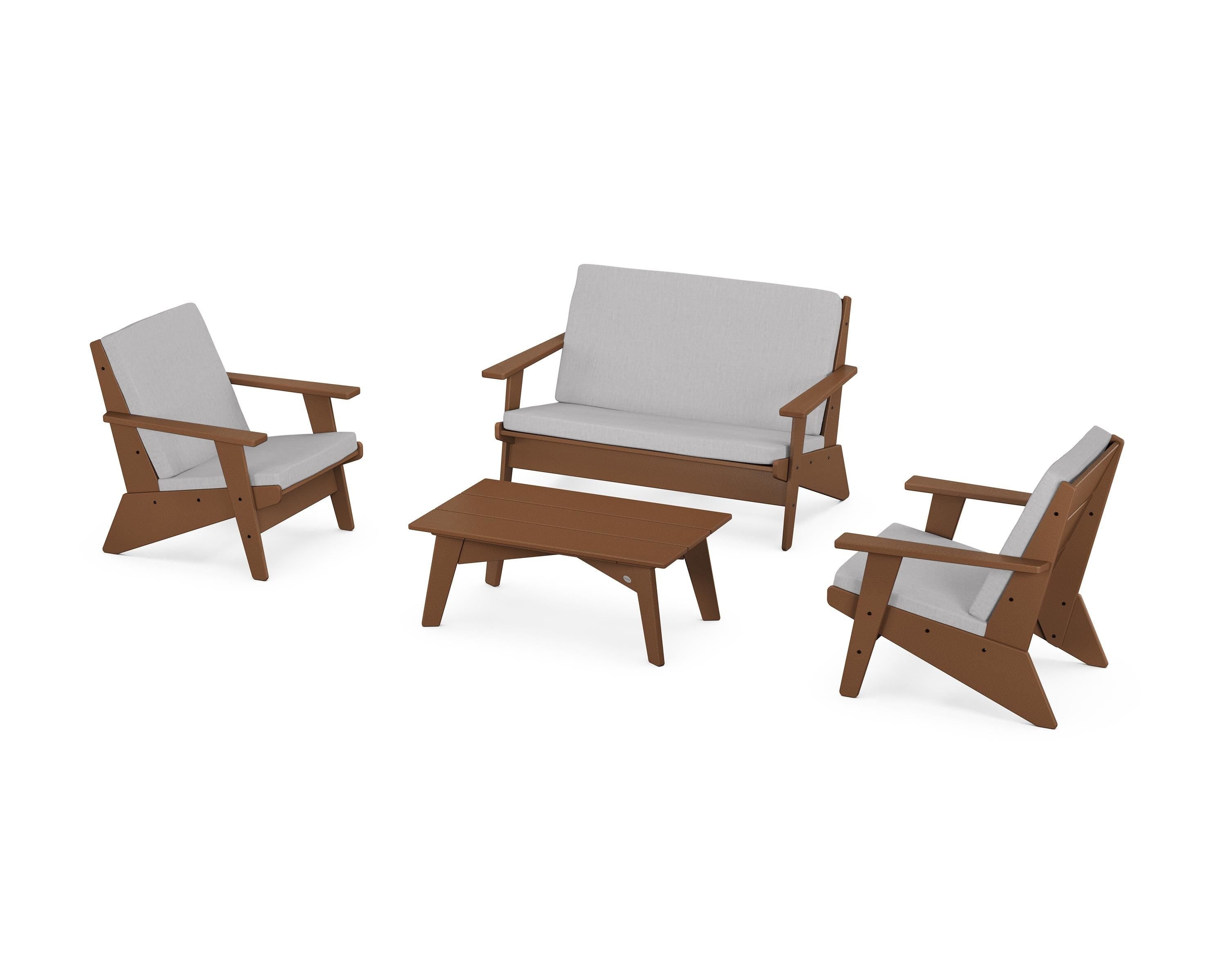 POLYWOOD Riviera Modern Lounge 4-Piece Set in Teak / Granite