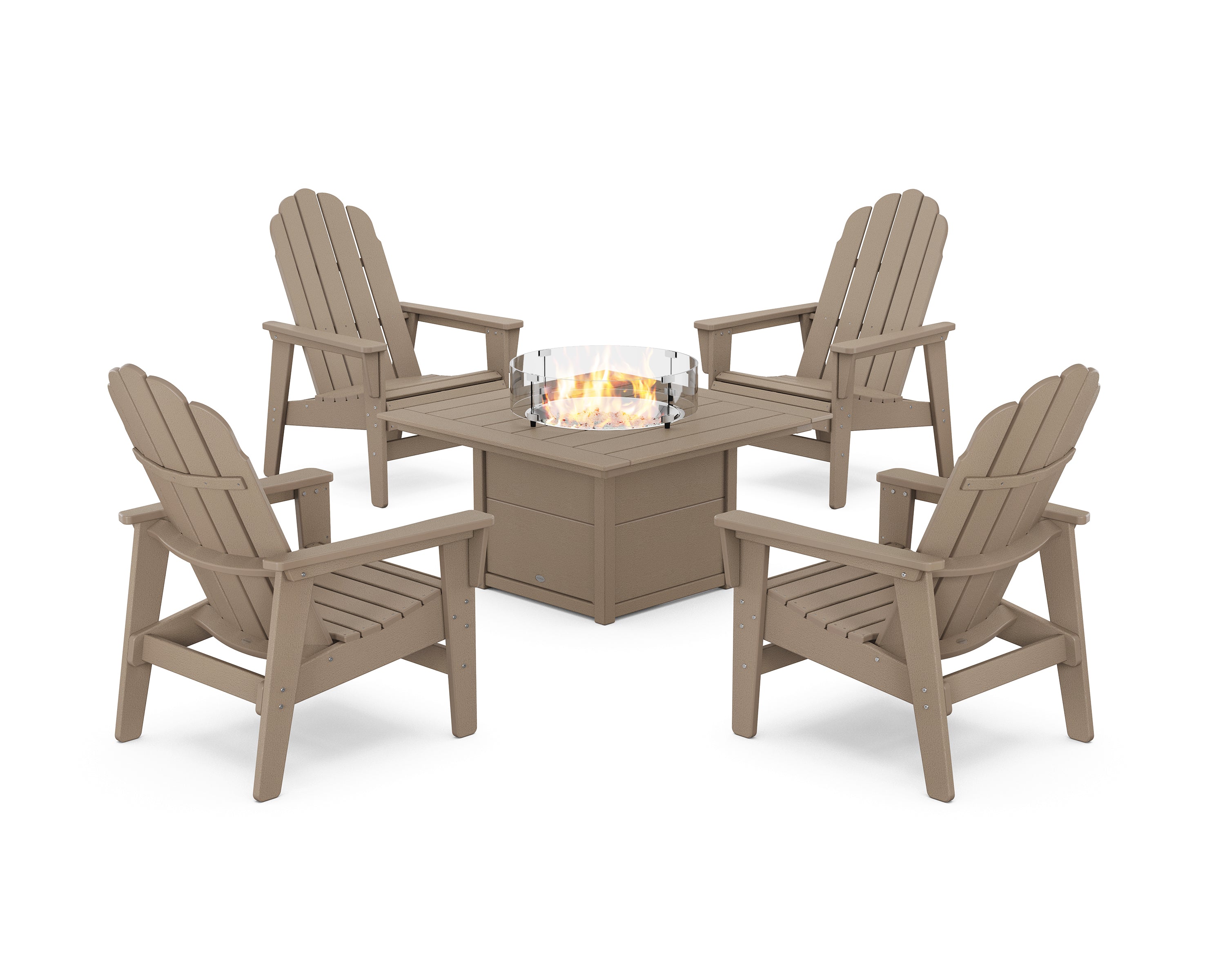 POLYWOOD 5-Piece Vineyard Grand Upright Adirondack Conversation Set with Fire Pit Table in Vintage Sahara
