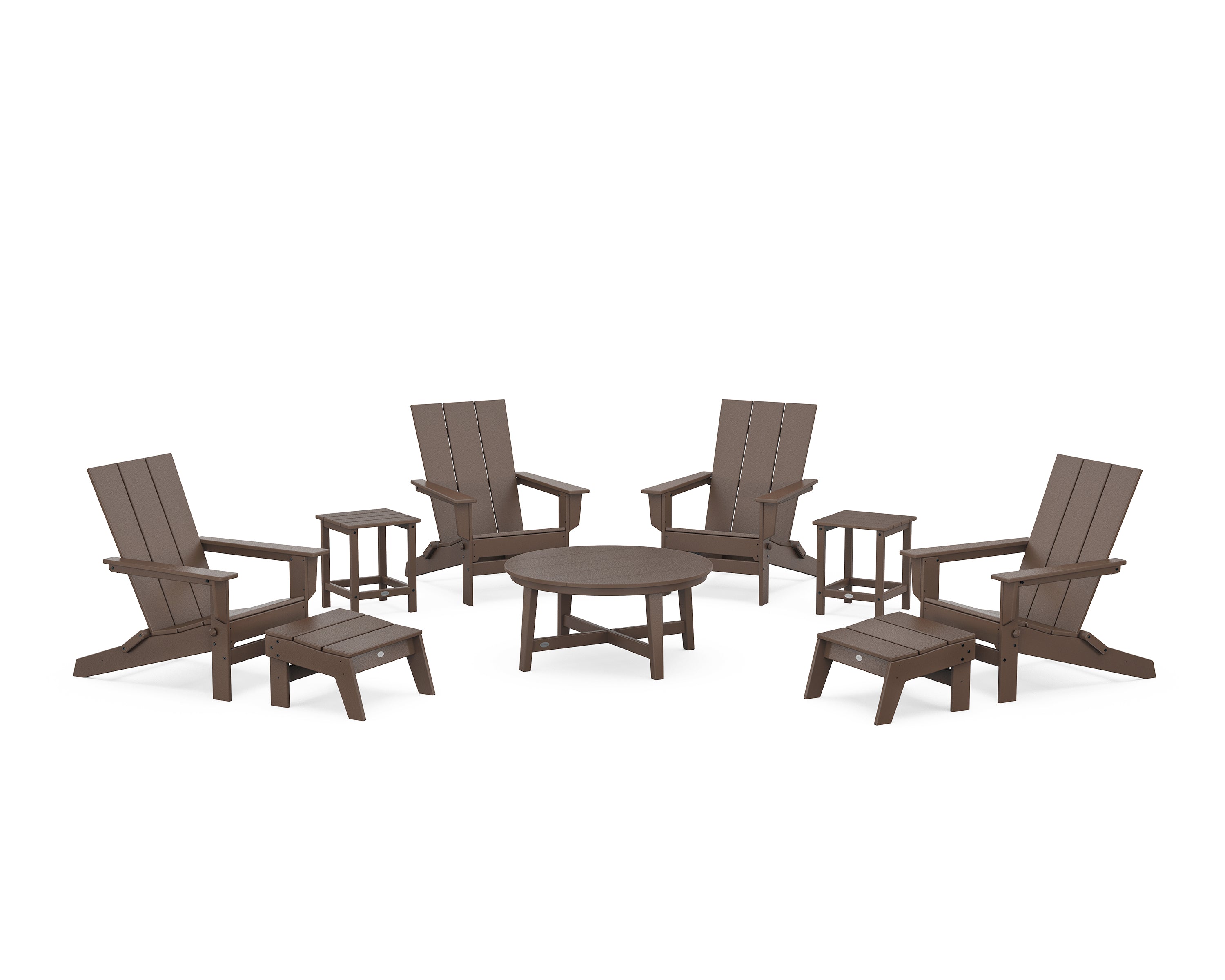 POLYWOOD® Modern Studio Folding Adirondack 9-Piece Conversation Set in Mahogany