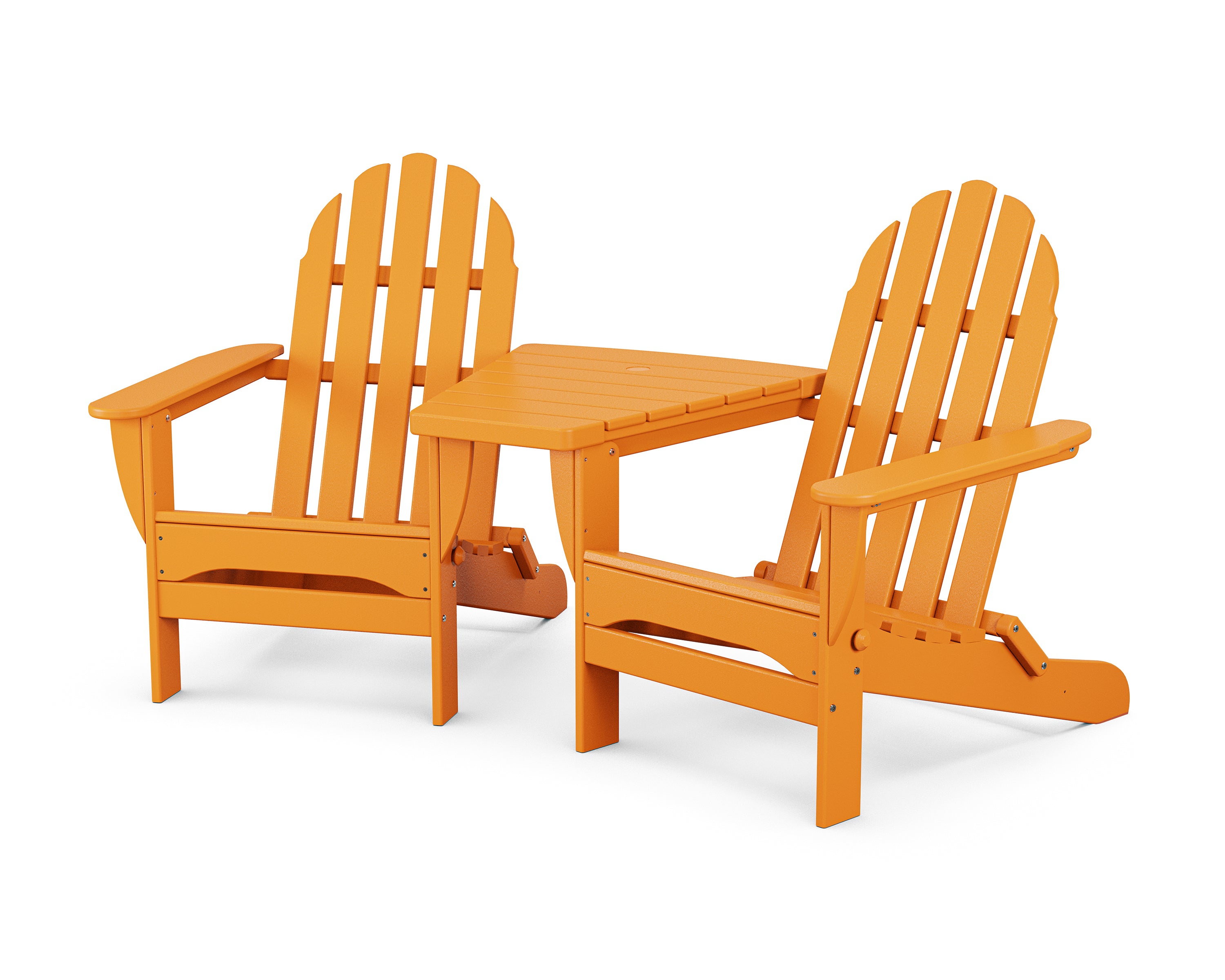 POLYWOOD Classic Folding Adirondacks with Angled Connecting Table in Tangerine