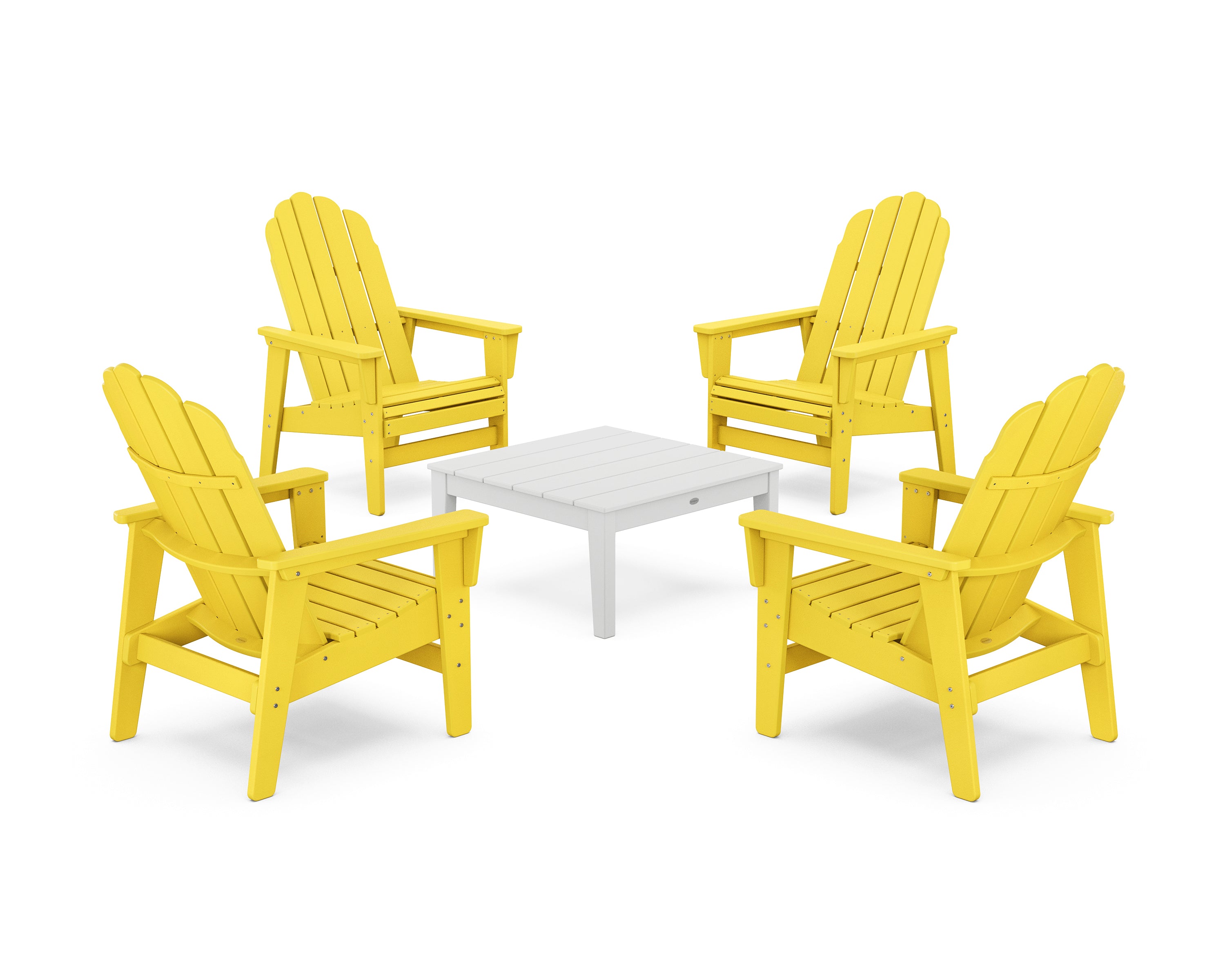 POLYWOOD 5-Piece Vineyard Grand Upright Adirondack Chair Conversation Group in Lemon / White