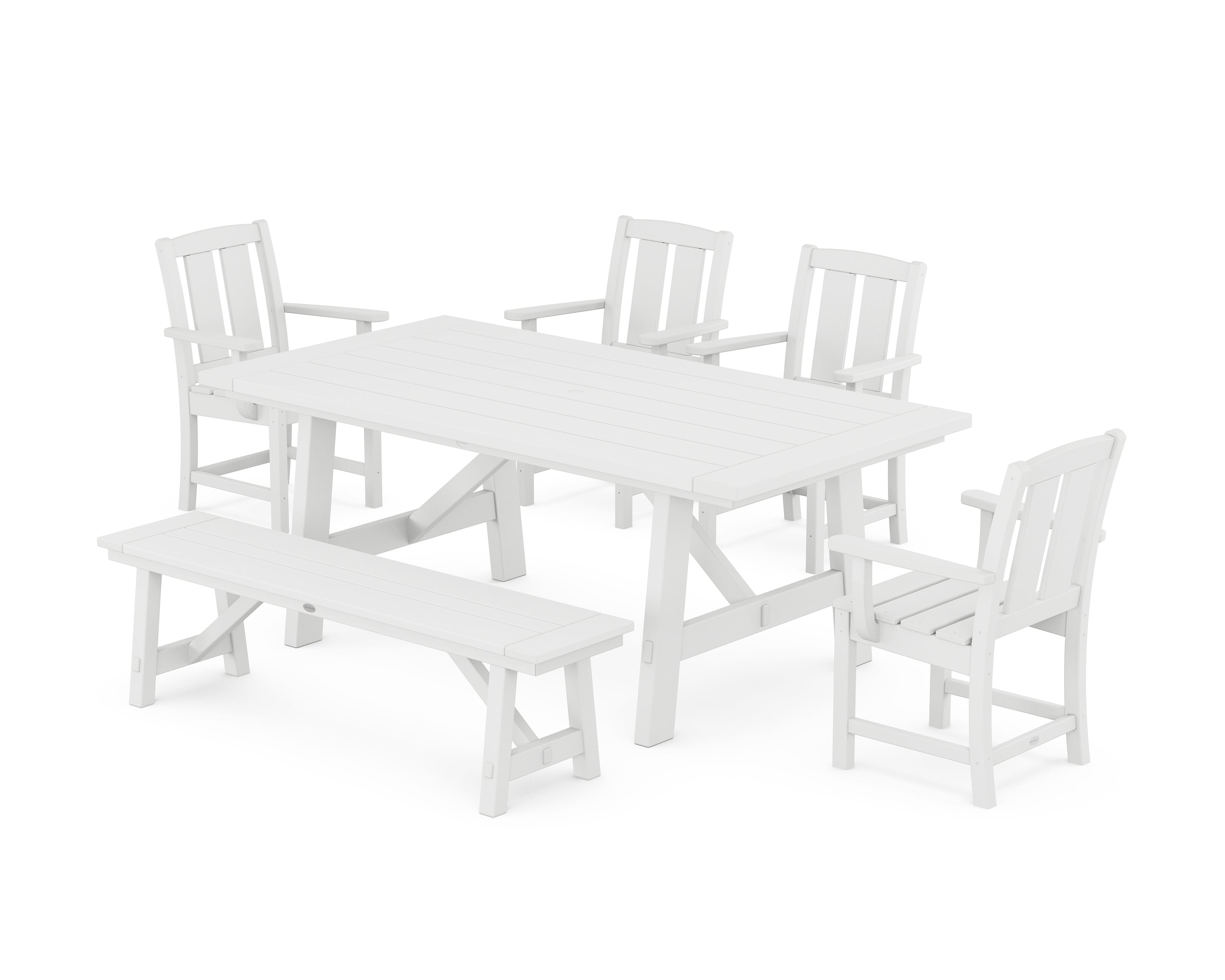 POLYWOOD Mission 6-Piece Rustic Farmhouse Dining Set with Bench in White