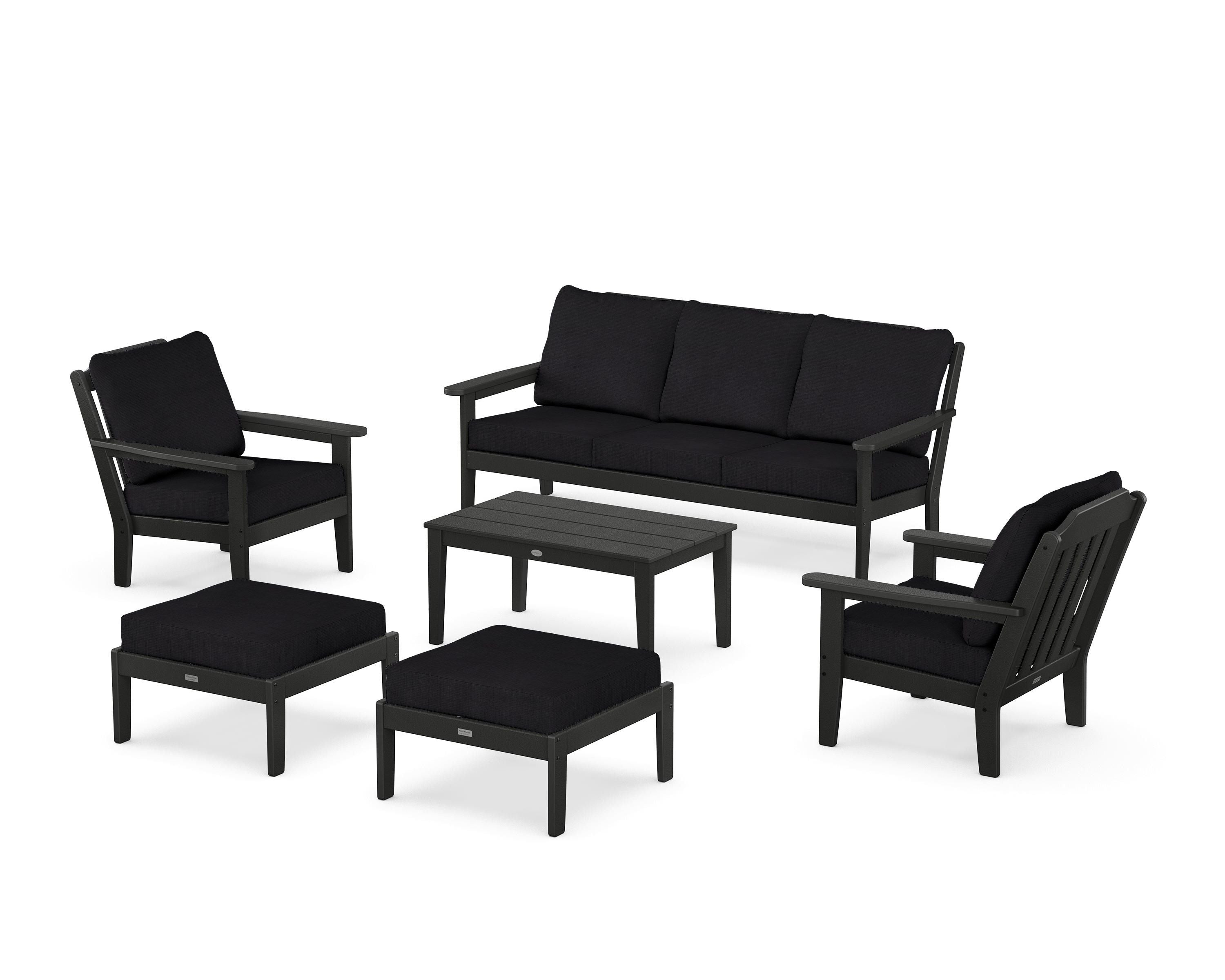 Country Living Cottage 6-Piece Lounge Sofa Set in Black / Midnight Linen