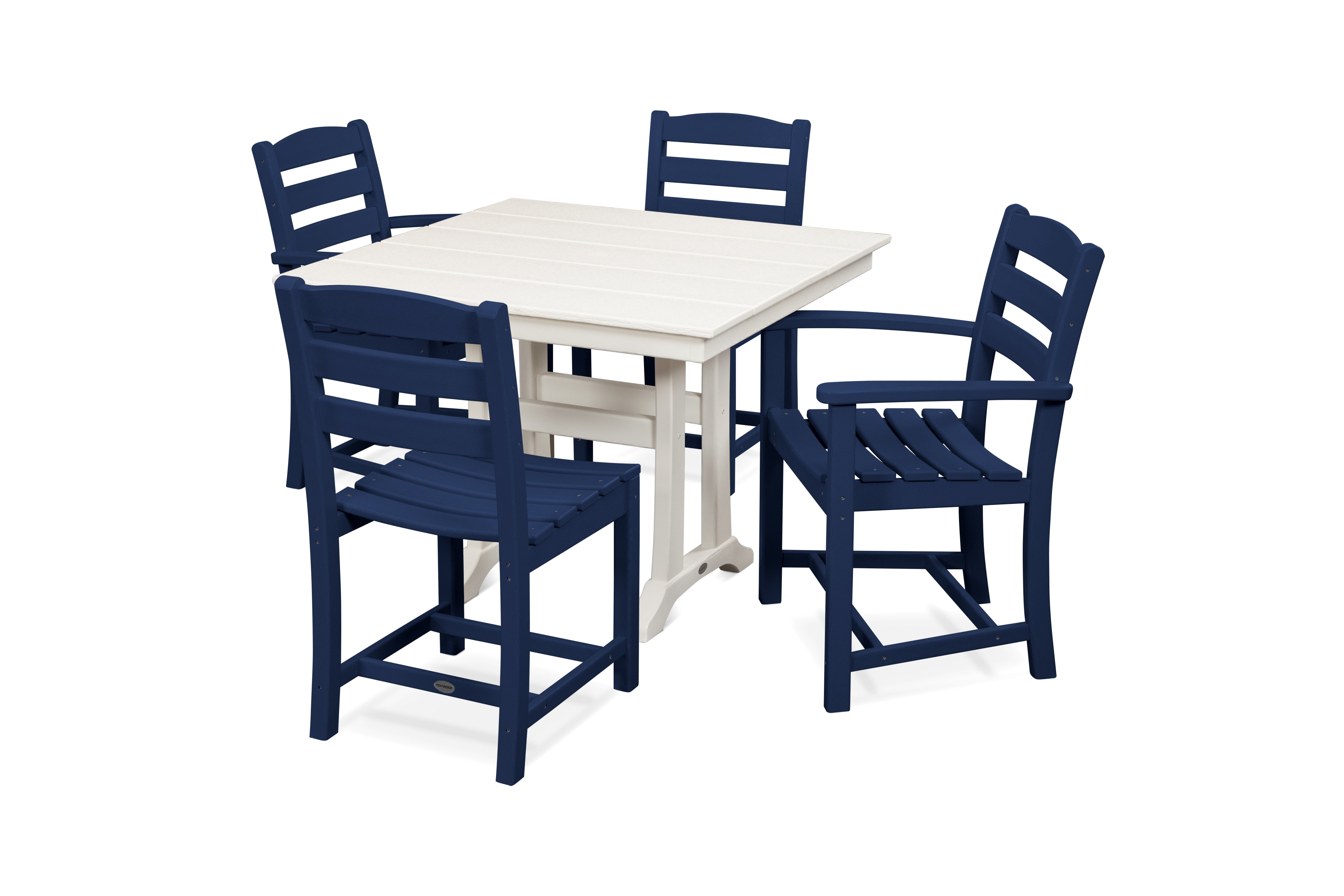 POLYWOOD® La Casa Café 5-Piece Farmhouse Dining Set with Trestle Legs in Navy / White