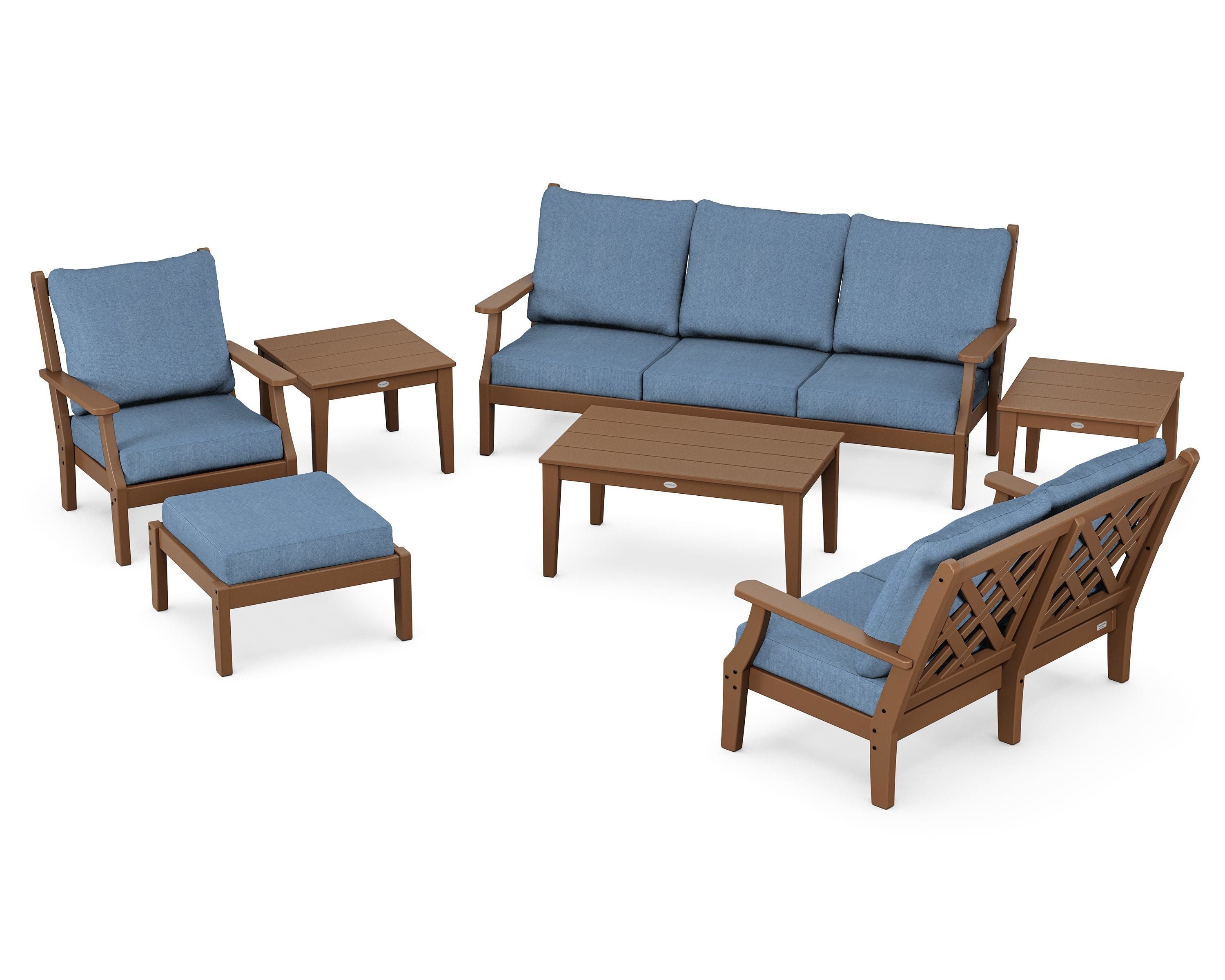 Country Living Wovendale 7-Piece Deep Seating Set in Teak / Sky Blue
