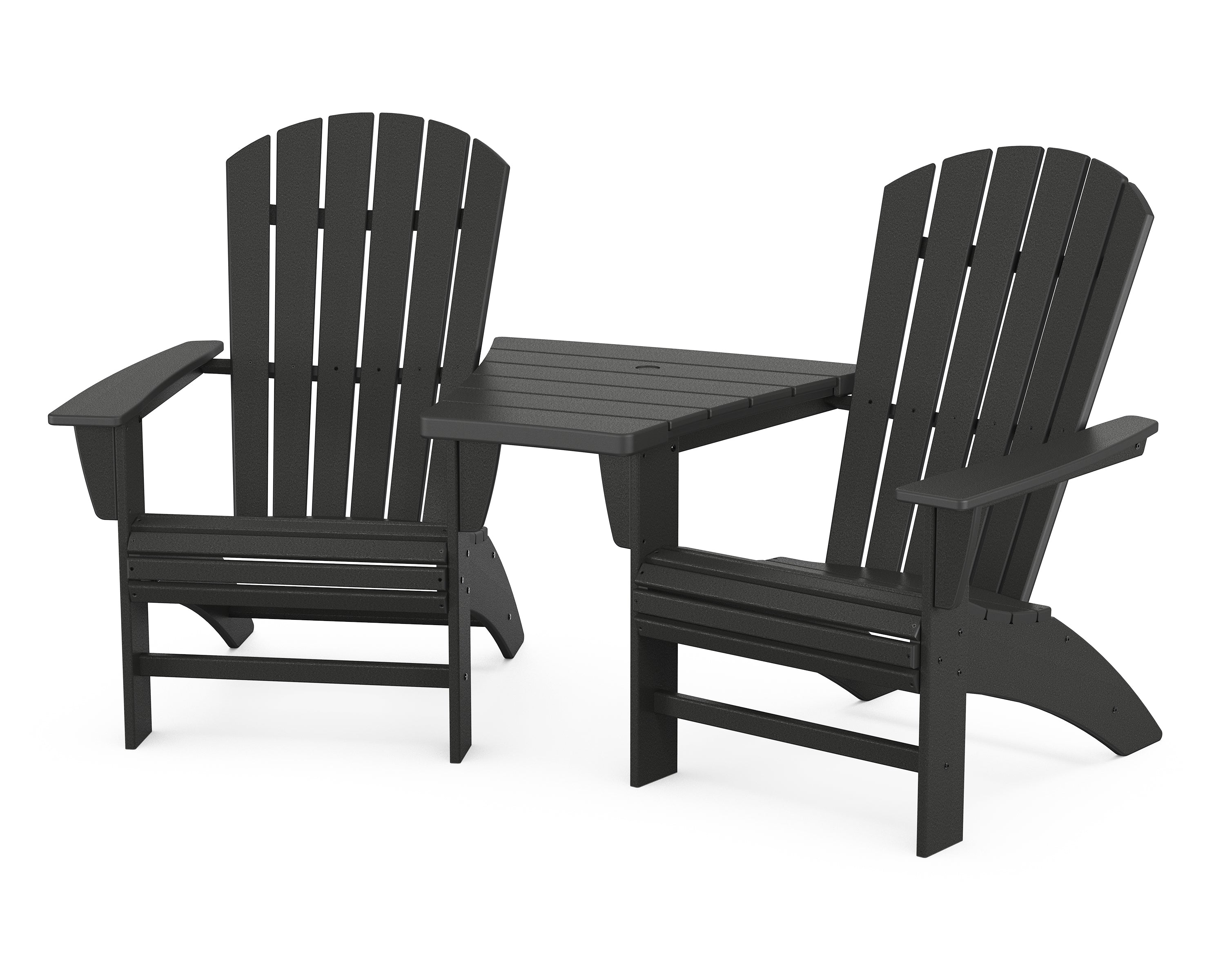 POLYWOOD® Nautical 3-Piece Curveback Adirondack Set with Angled Connecting Table in Black