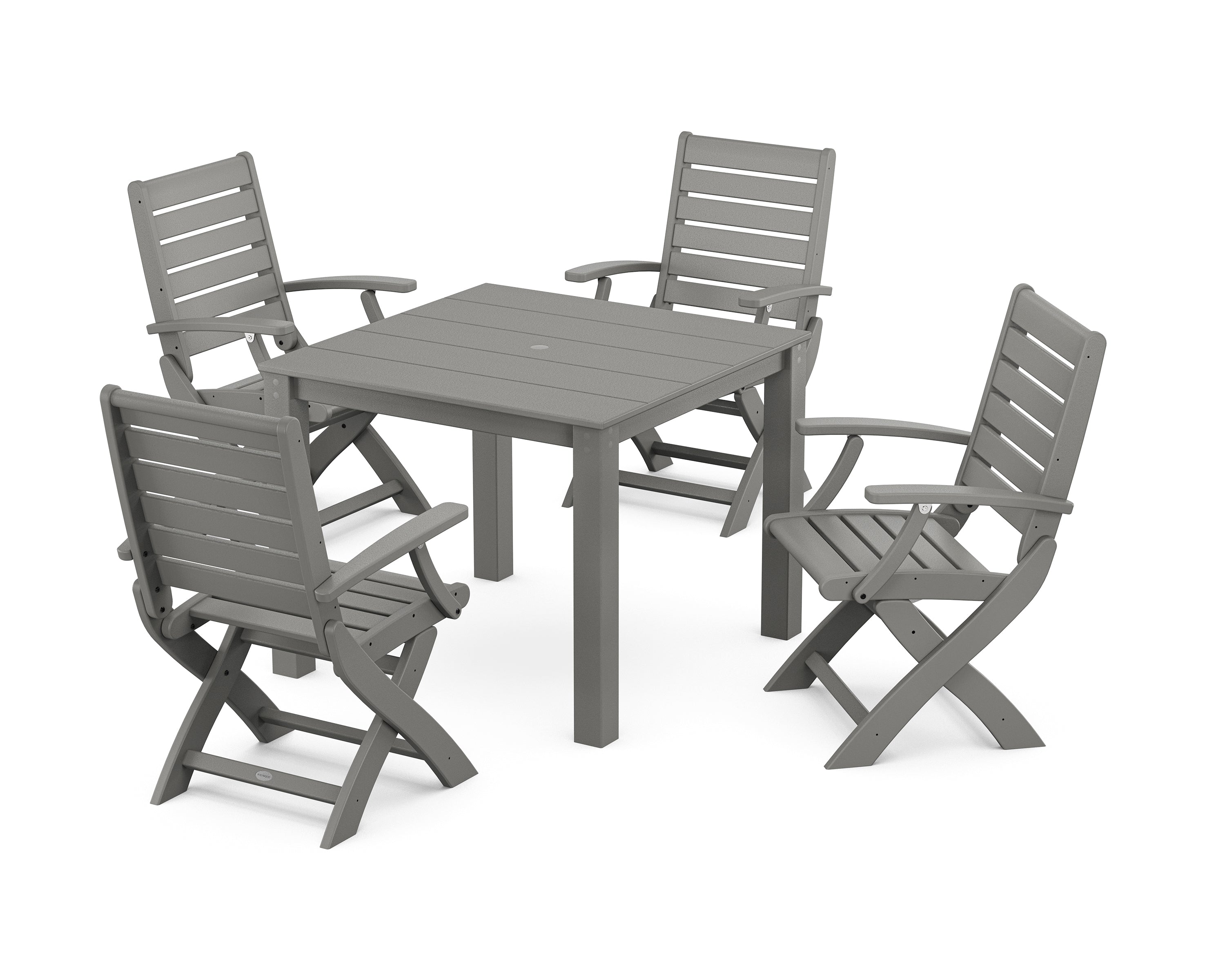 POLYWOOD Signature Folding Chair 5-Piece Parsons Dining Set in Slate Grey
