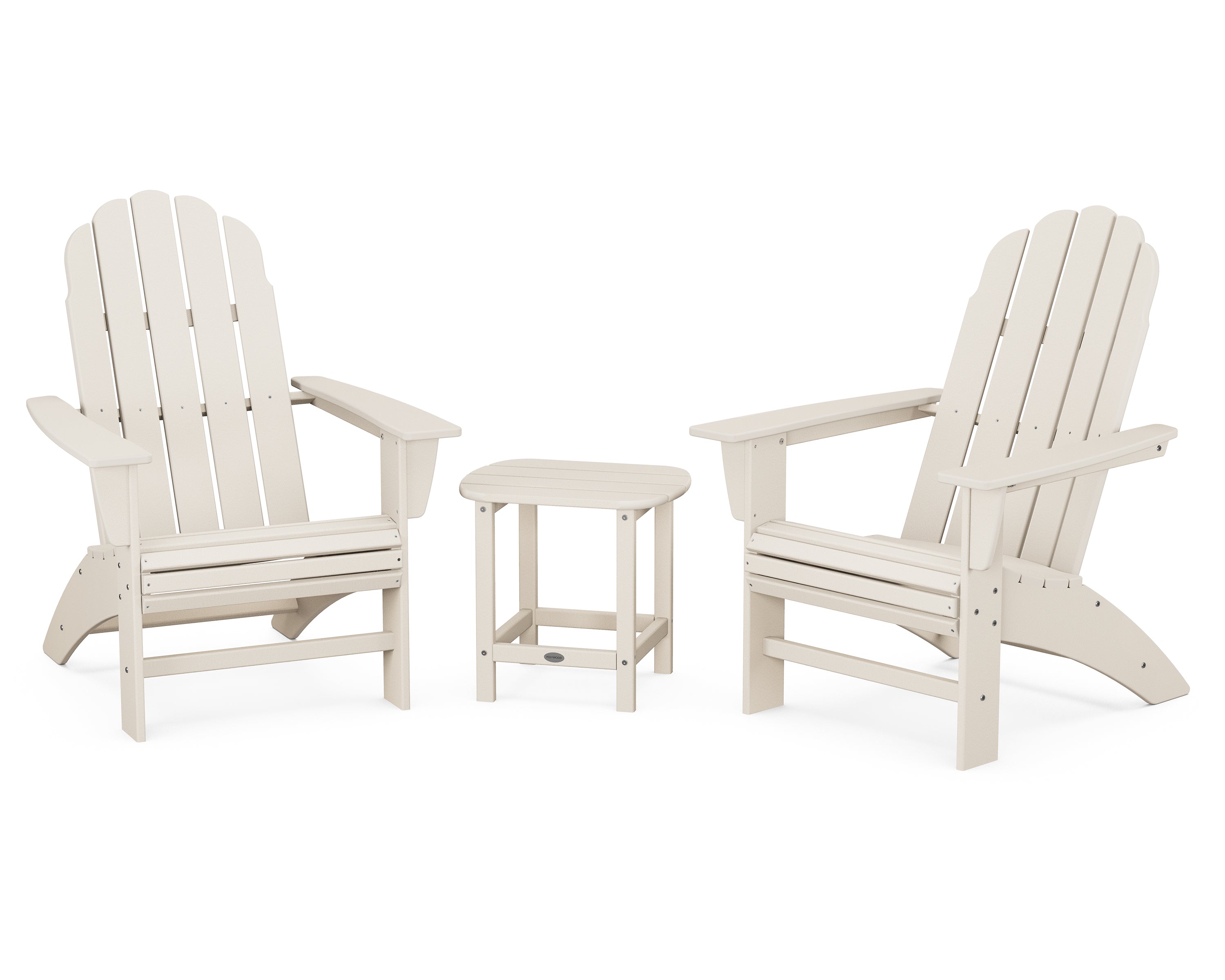 POLYWOOD® Vineyard 3-Piece Curveback Adirondack Set with South Beach 18" Side Table in Sand