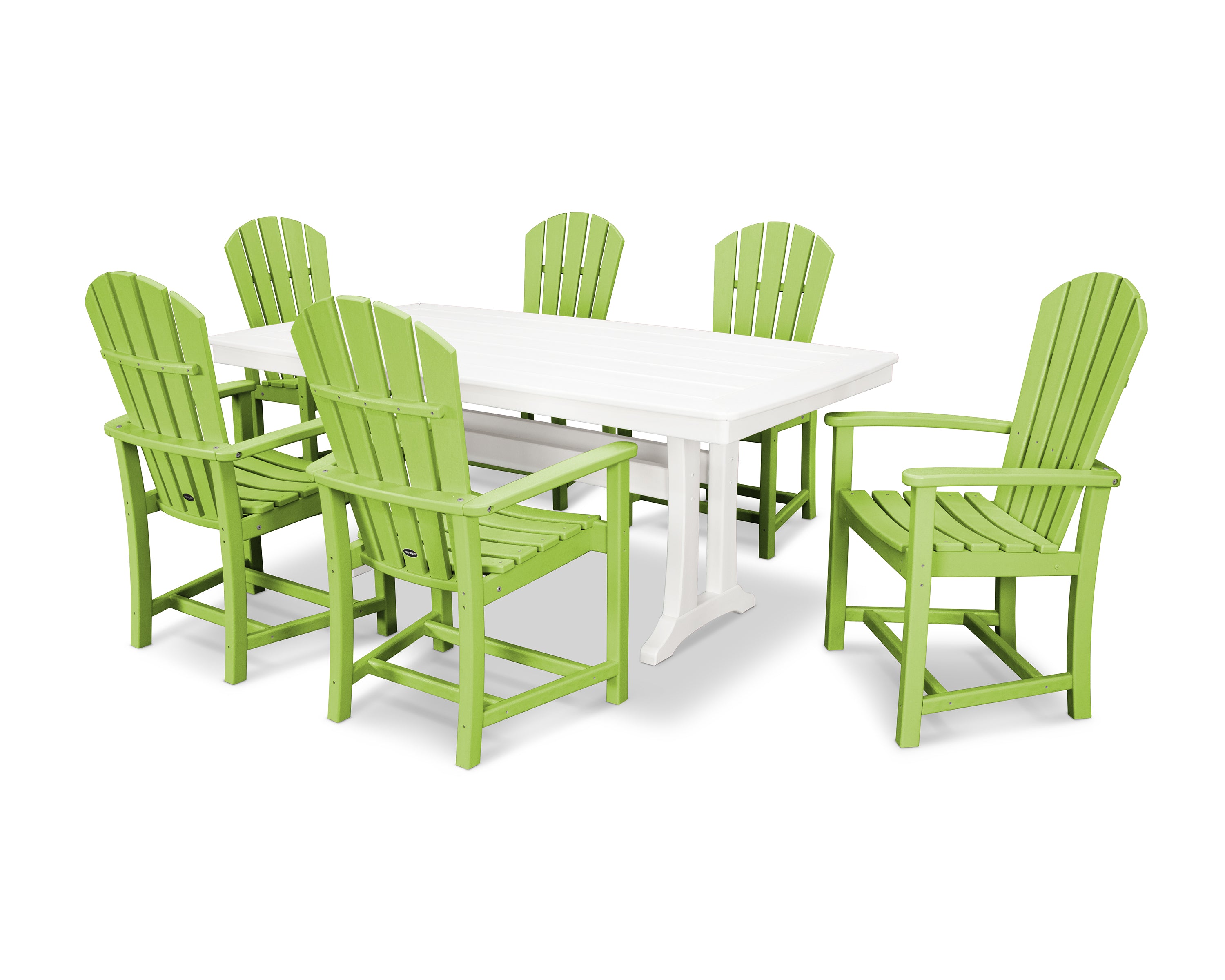 POLYWOOD Palm Coast 7-Piece Dining Set with Trestle Legs in Lime / White