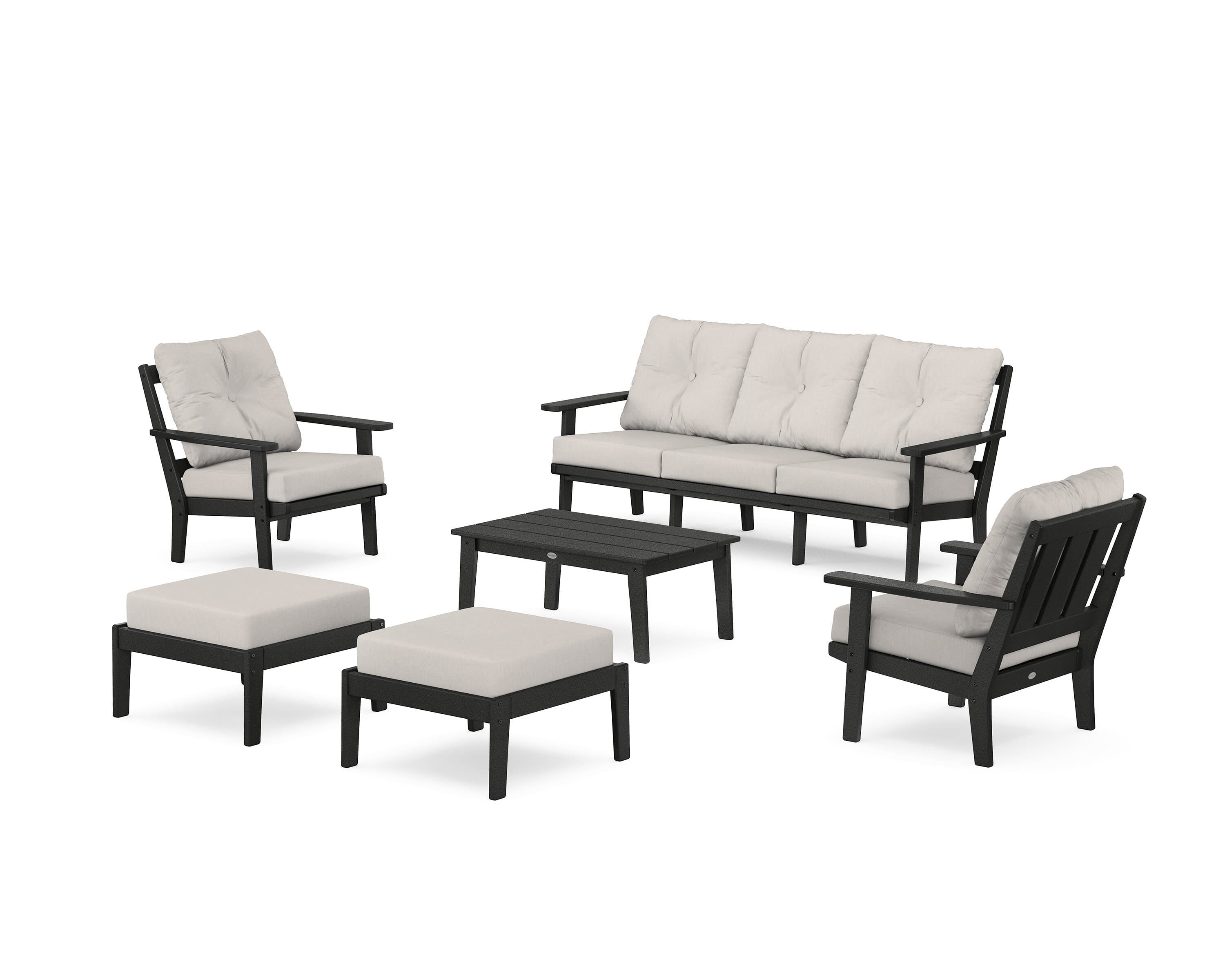 POLYWOOD Oxford 6-Piece Lounge Sofa Set in Black / Cast Ash
