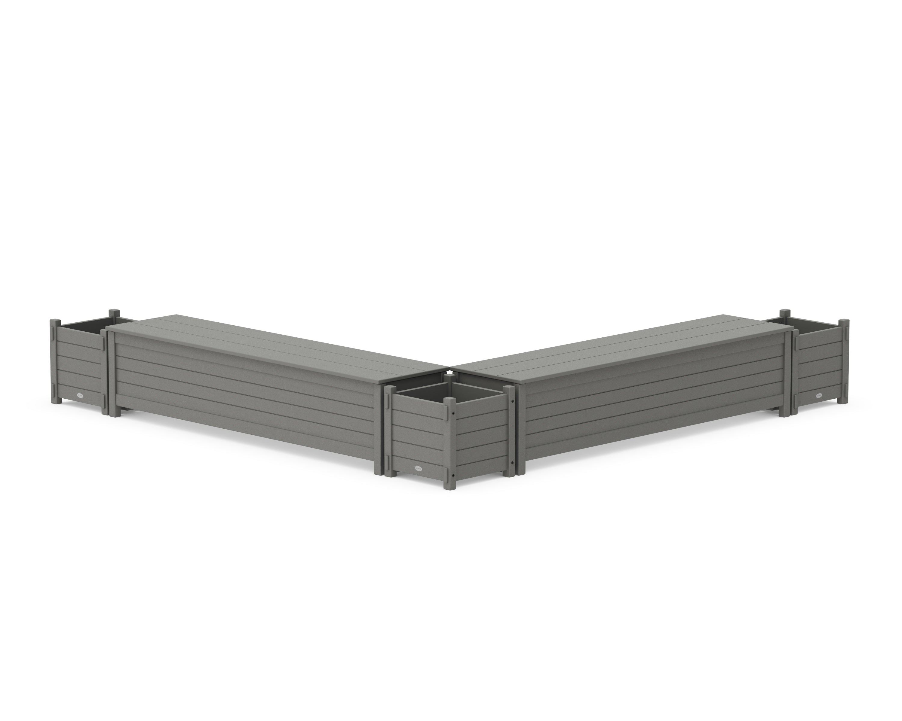 POLYWOOD 72" Nautical L- Shaped Planter Storage Bench Corner Set in Slate Grey