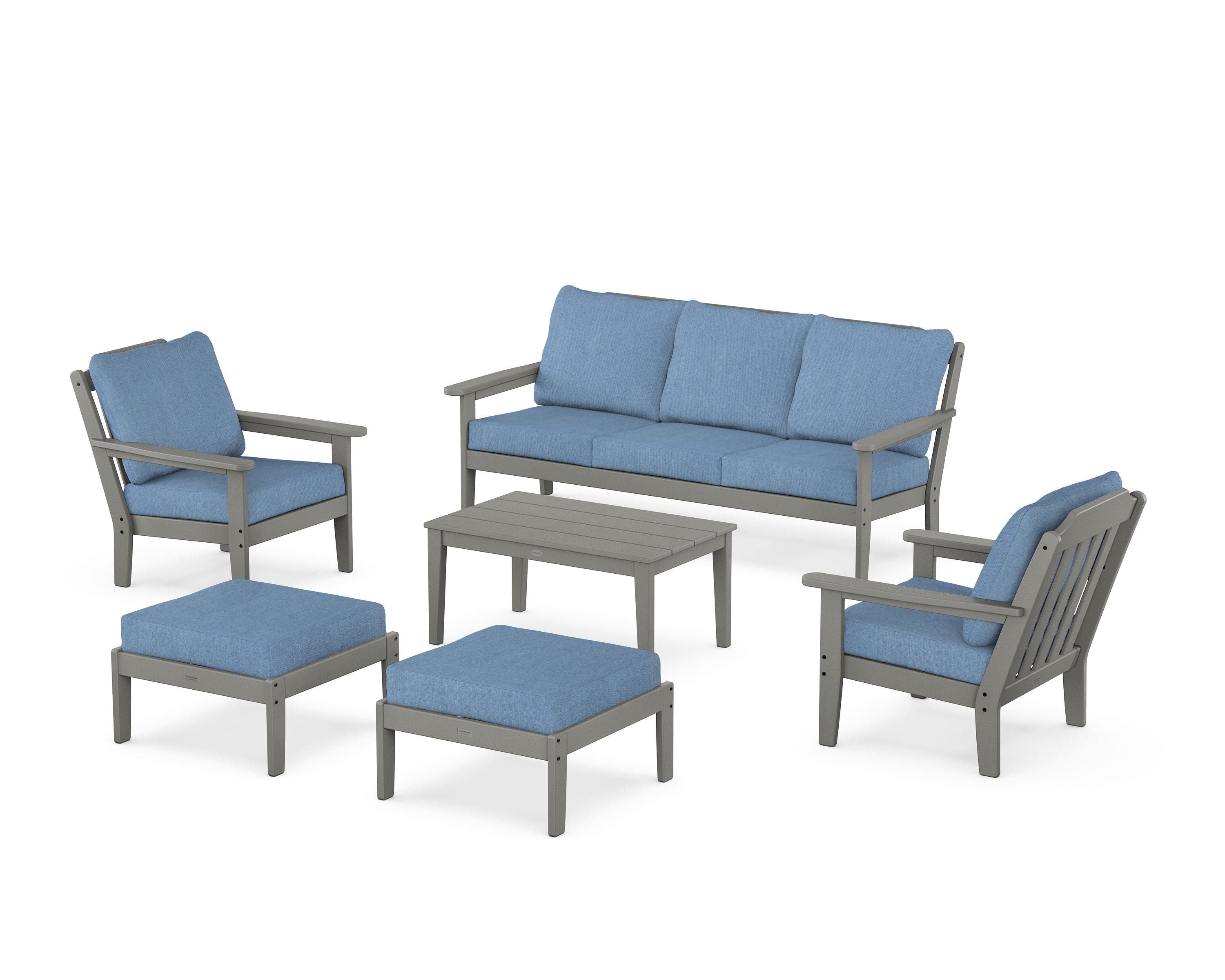 Country Living Cottage 6-Piece Lounge Sofa Set in Slate Grey / Sky Blue