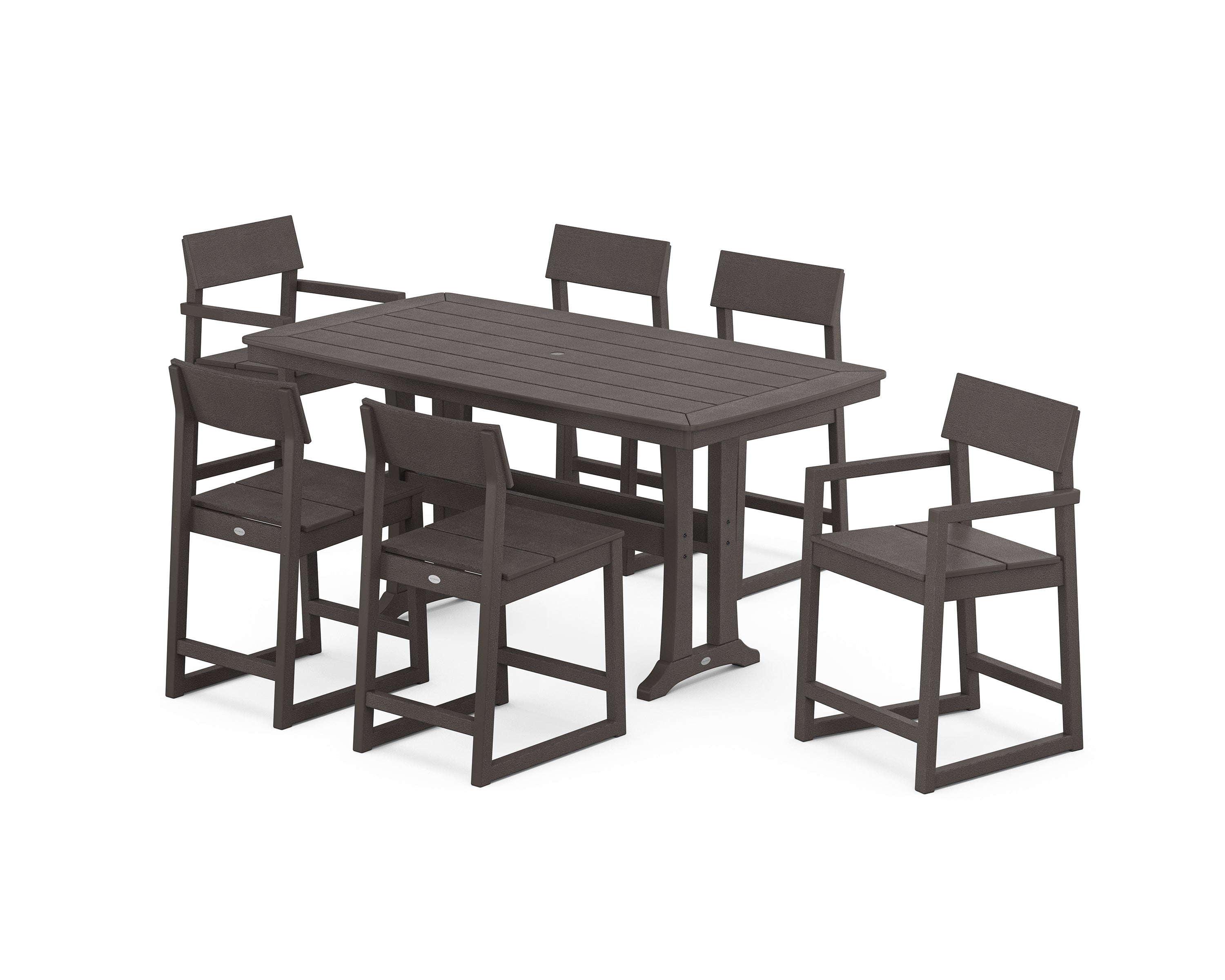 POLYWOOD EDGE 7-Piece Counter Set with Trestle Legs in Vintage Coffee