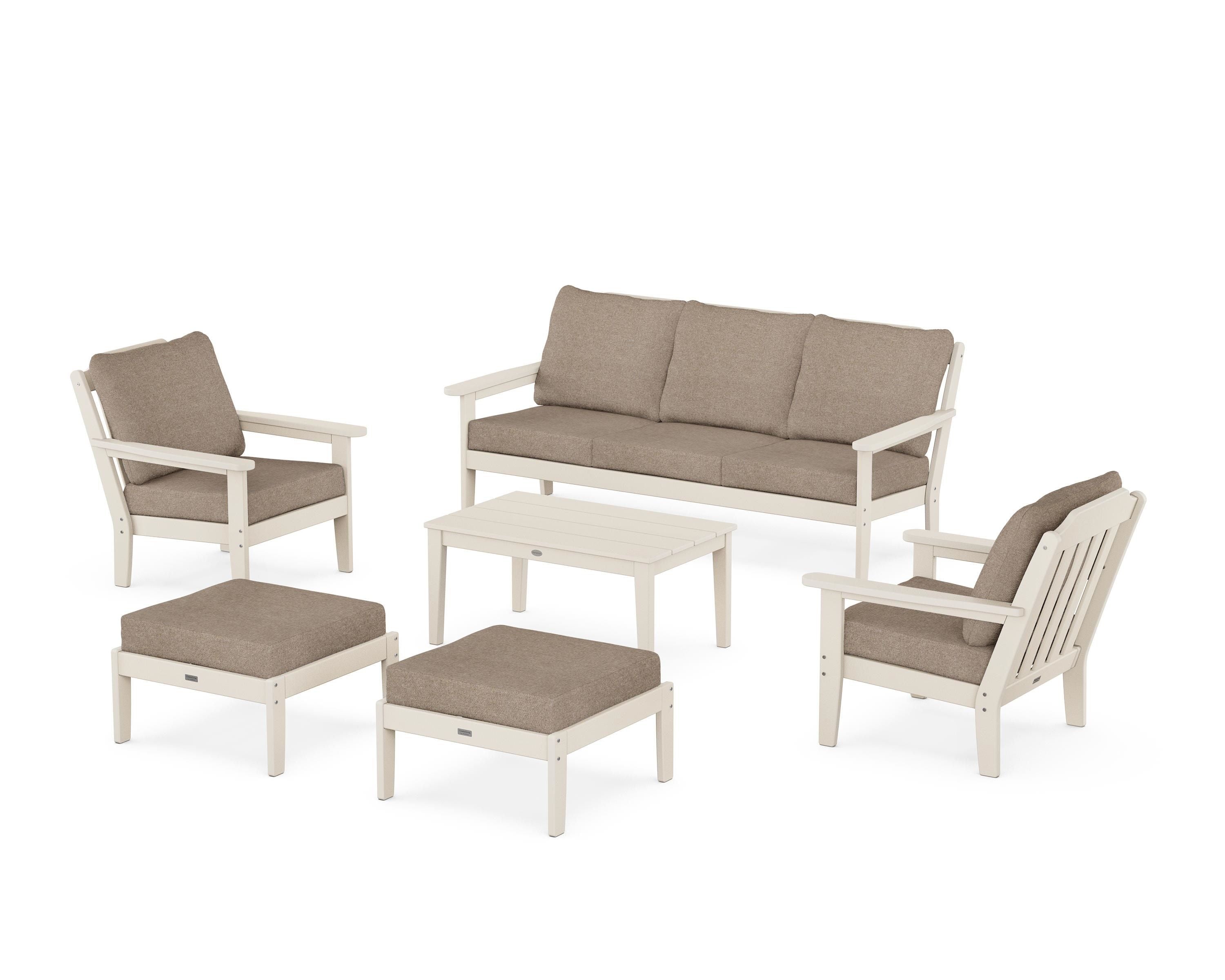 Country Living Cottage 6-Piece Lounge Sofa Set in Sand / Spiced Burlap