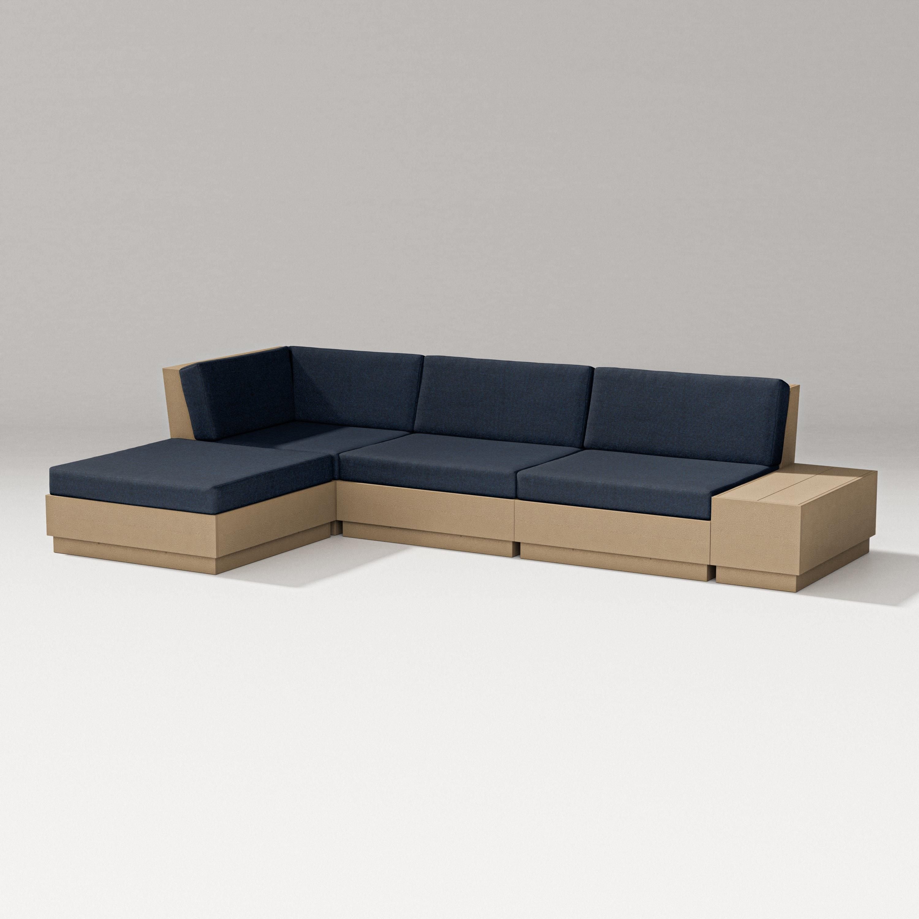 PW Designer Series Elevate Chaise Sectional in Vintage Sahara / Marine Indigo