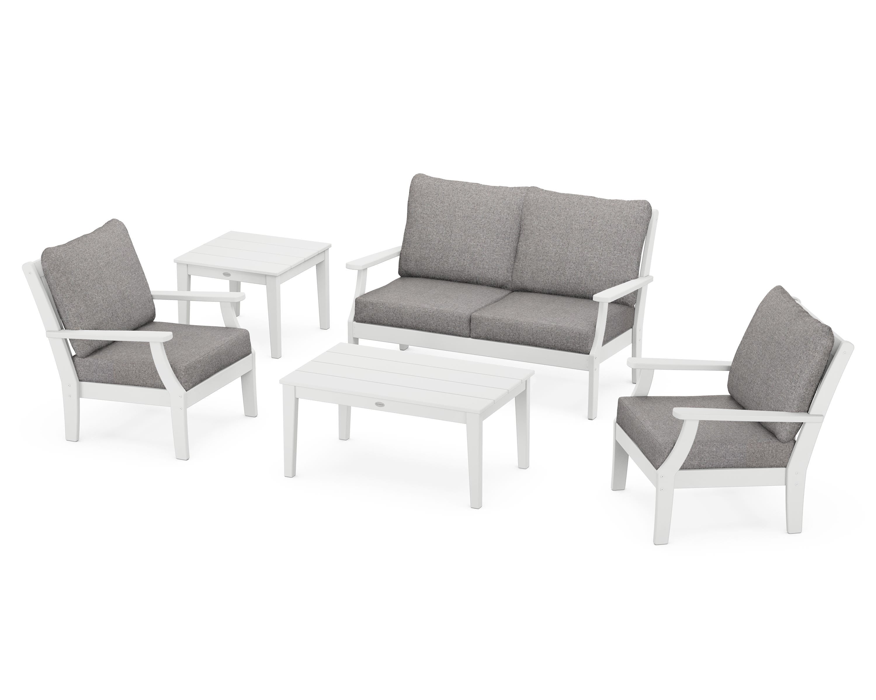 POLYWOOD Braxton 5-Piece Deep Seating Set in White / Grey Mist