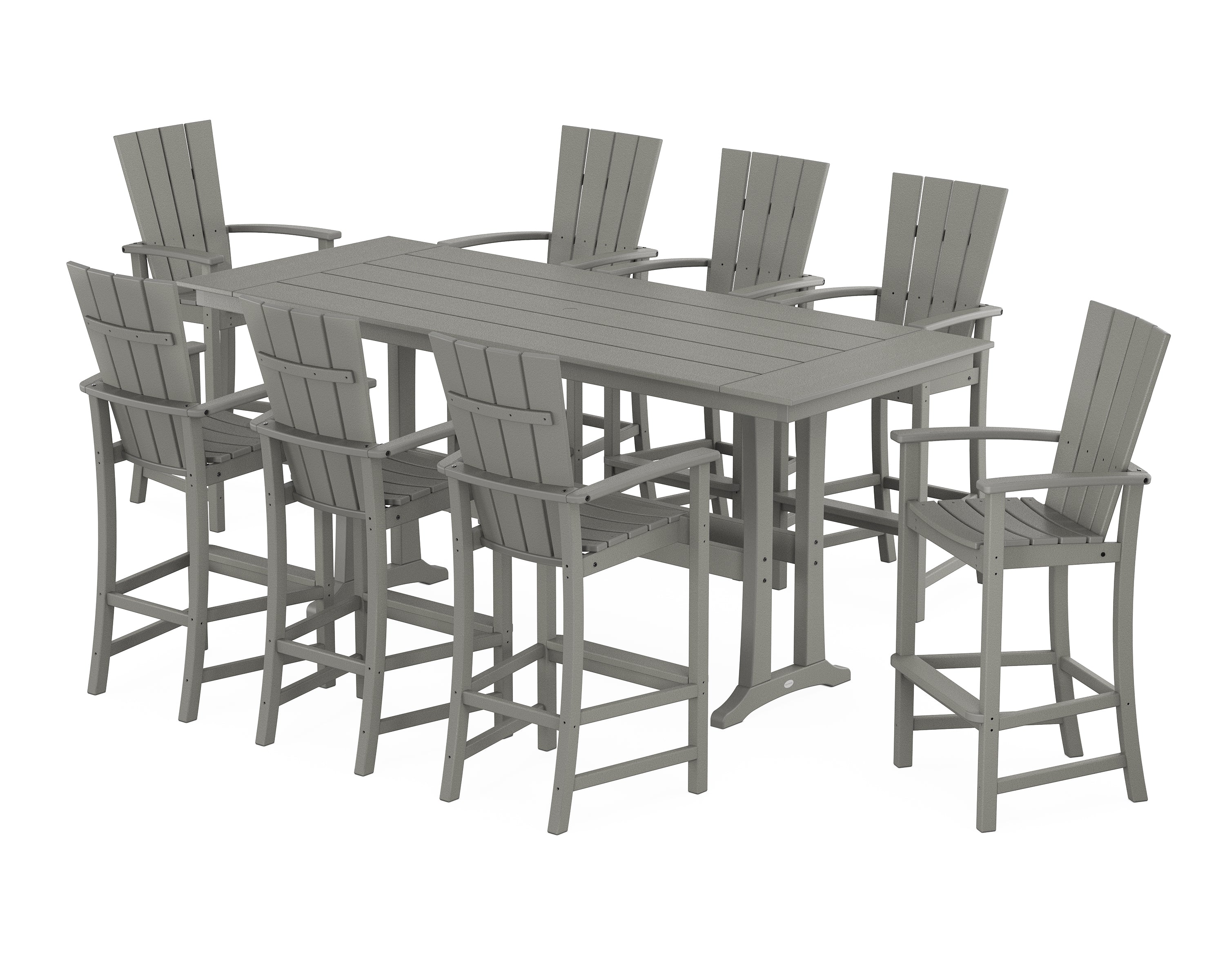 POLYWOOD® Quattro Adirondack 9-Piece Farmhouse Bar Set with Trestle Legs in Slate Grey