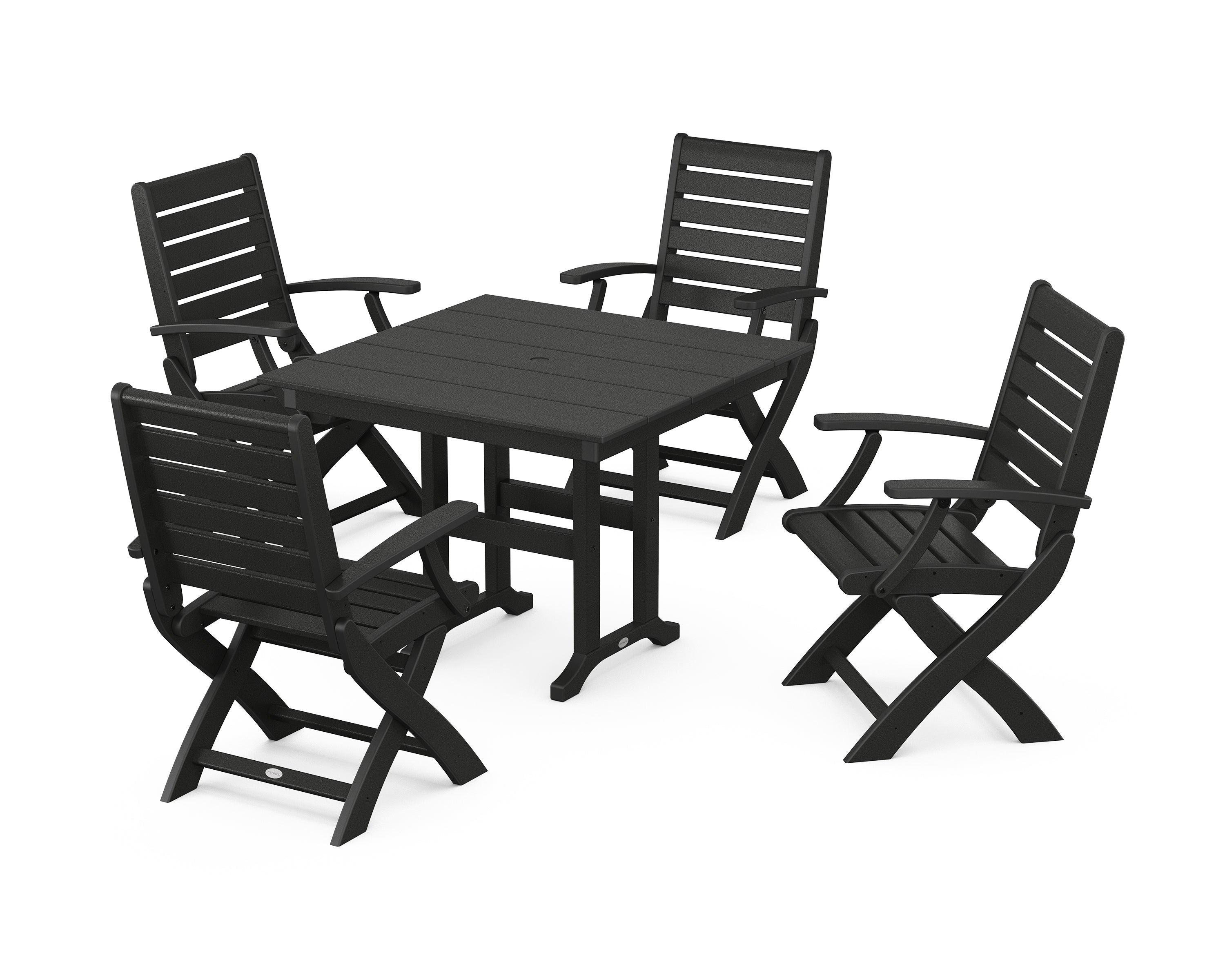 POLYWOOD Signature Folding Chair 5-Piece Farmhouse Dining Set in Black