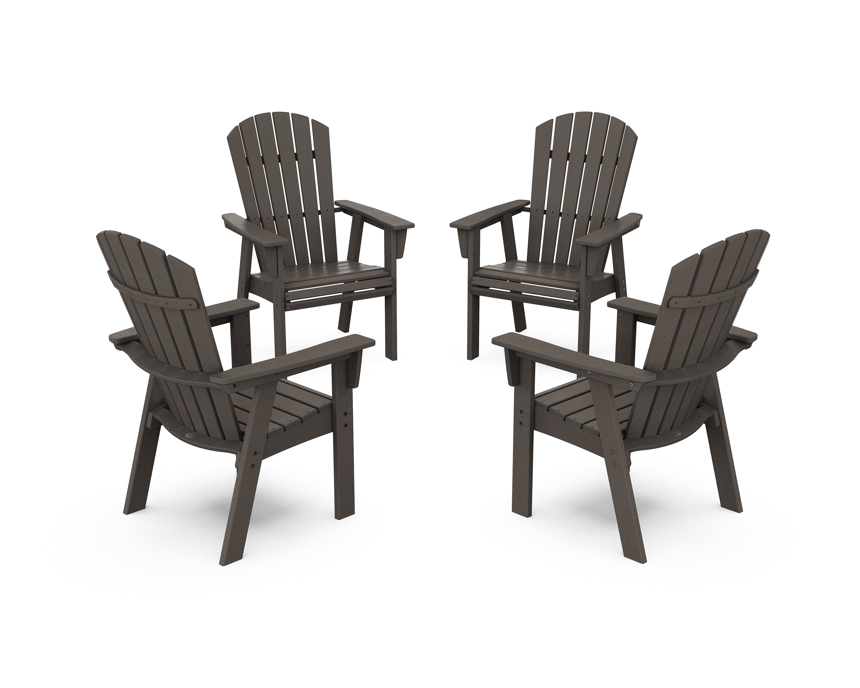 POLYWOOD Nautical 4-Piece Curveback Upright Adirondack Conversation Set in Vintage Coffee