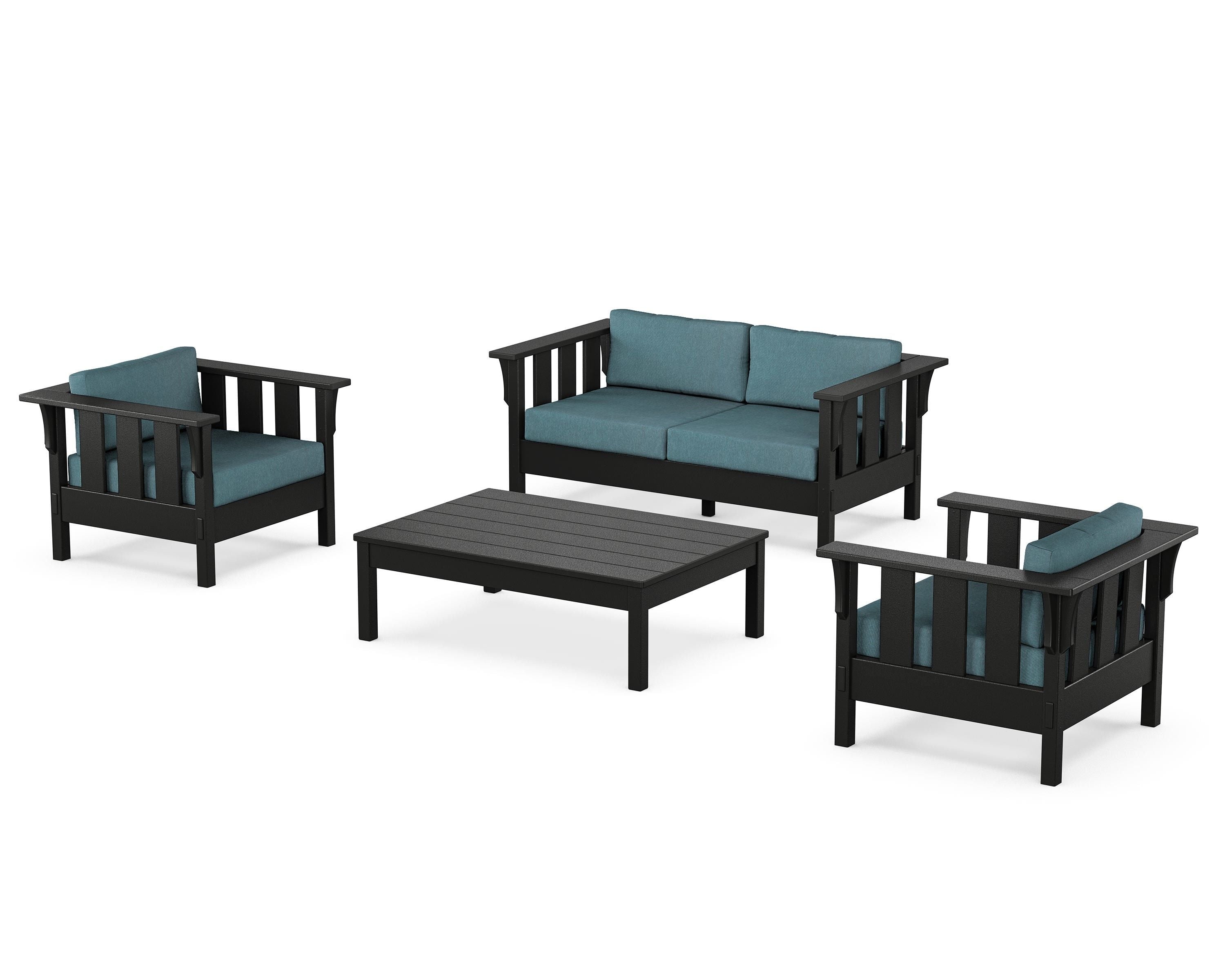 Martha Stewart by POLYWOOD Acadia 4-Piece Deep Seating Set with Loveseat in Black / Ocean Teal
