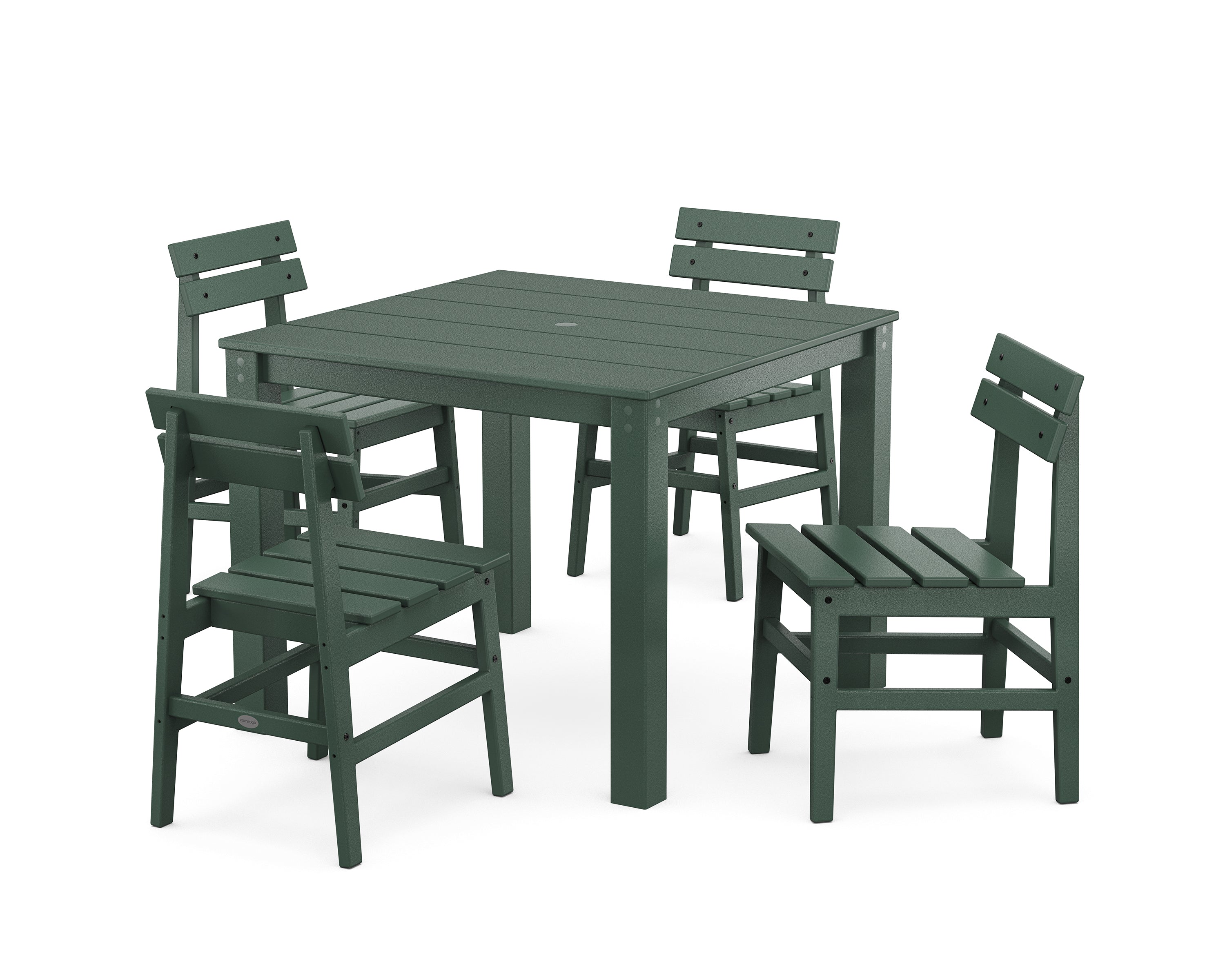 POLYWOOD Modern Studio Plaza Chair 5-Piece Parsons Dining Set in Green
