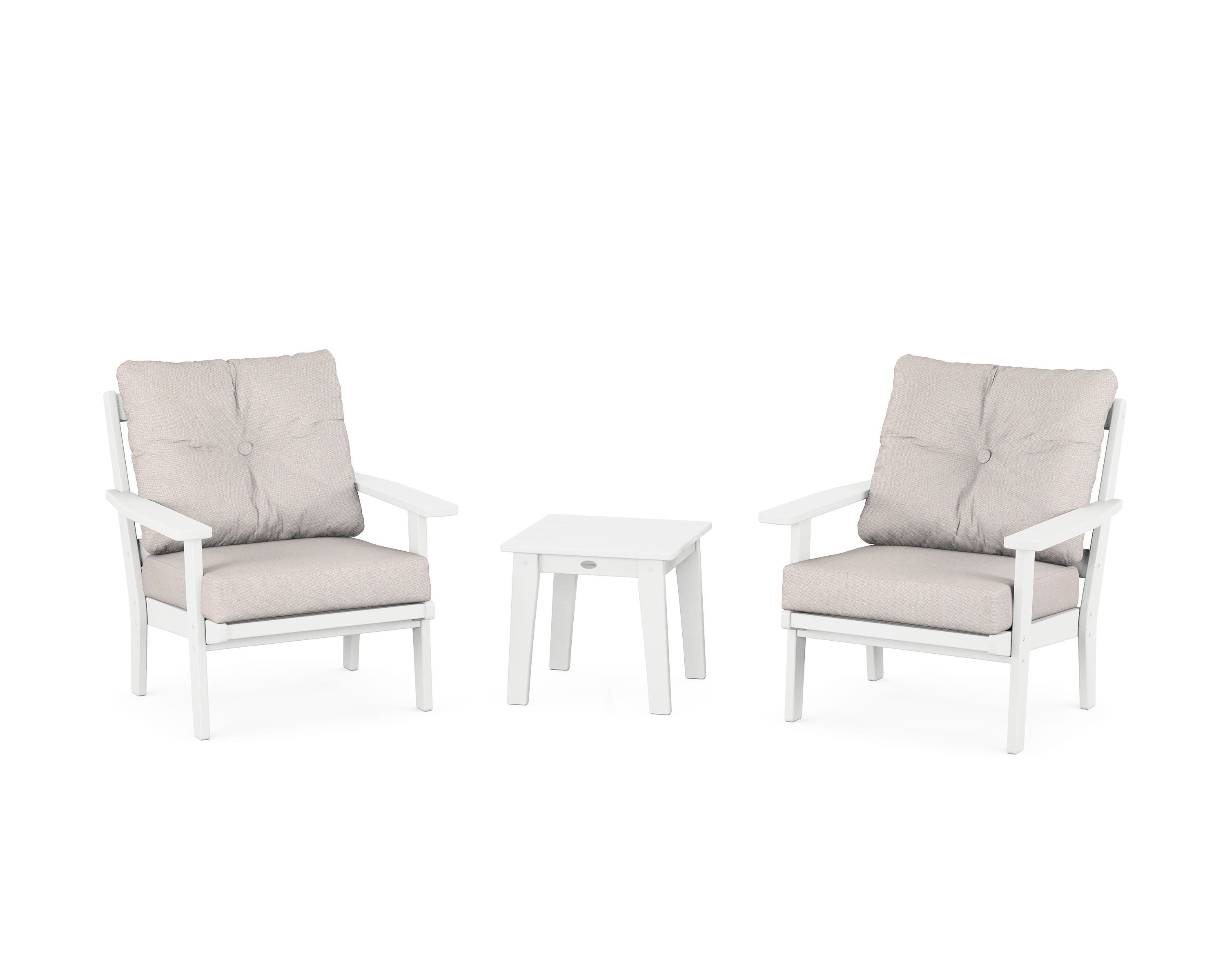 POLYWOOD Oxford 3-Piece Deep Seating Set in White / Dune Burlap