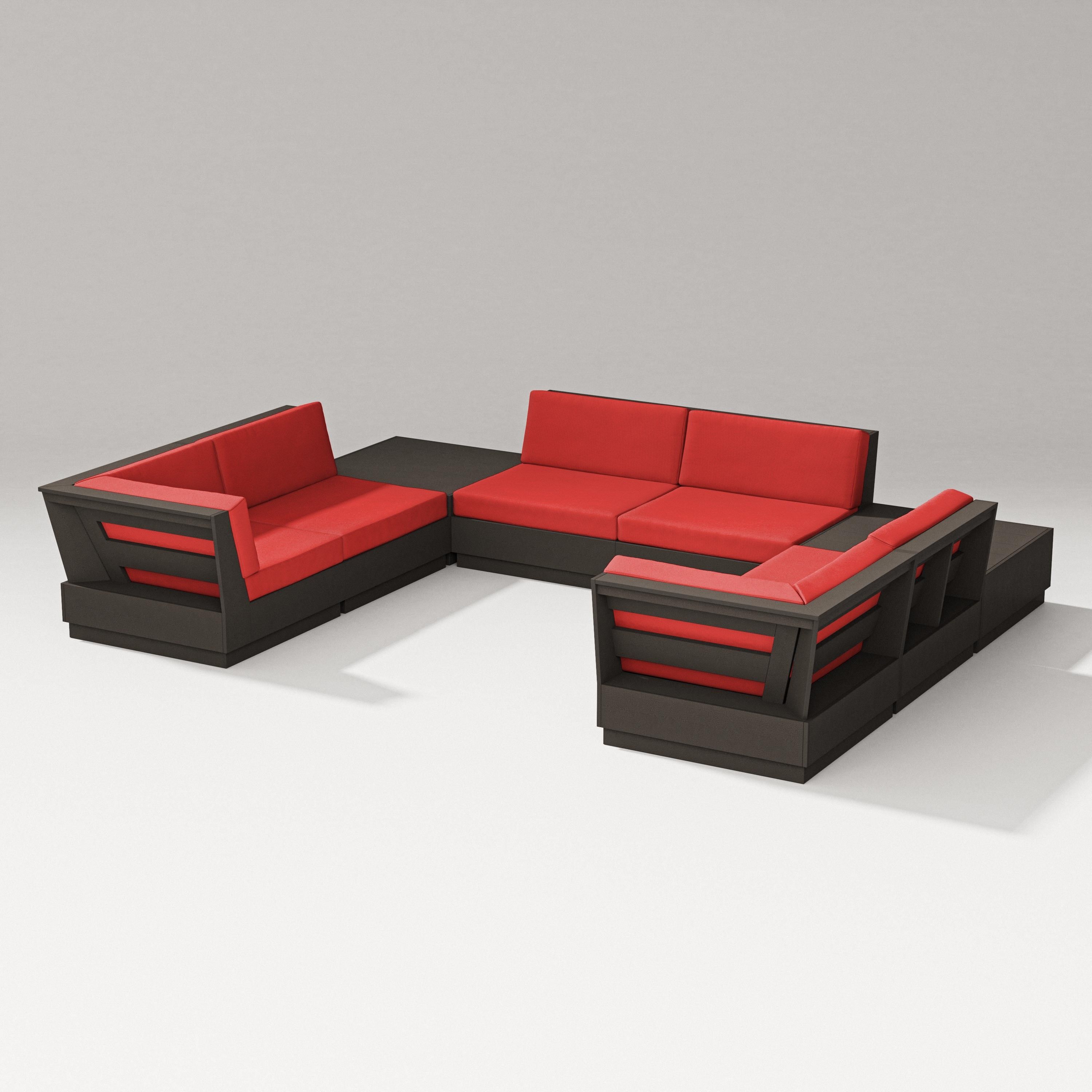 PW Designer Series Elevate 8-Piece U-Shaped Sectional in Vintage Coffee / Crimson Linen