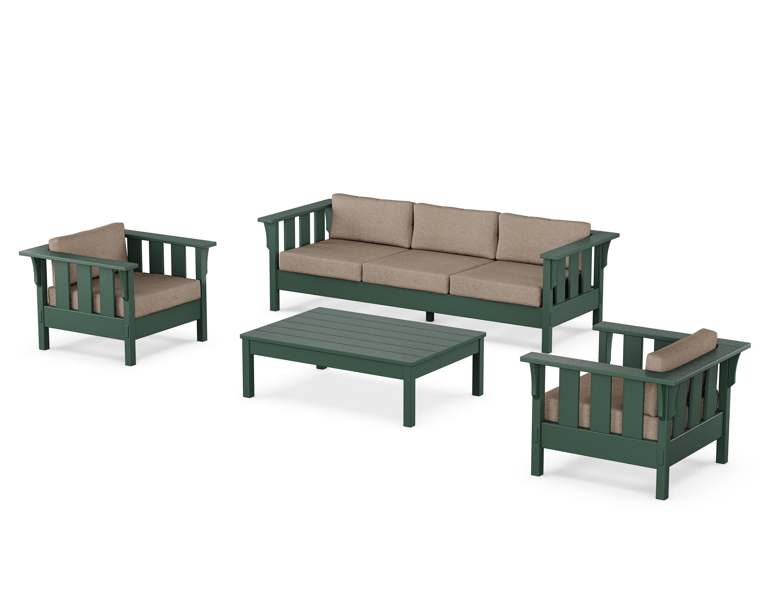 Martha Stewart by POLYWOOD Acadia 4-Piece Deep Seating Set with Sofa in Green / Spiced Burlap