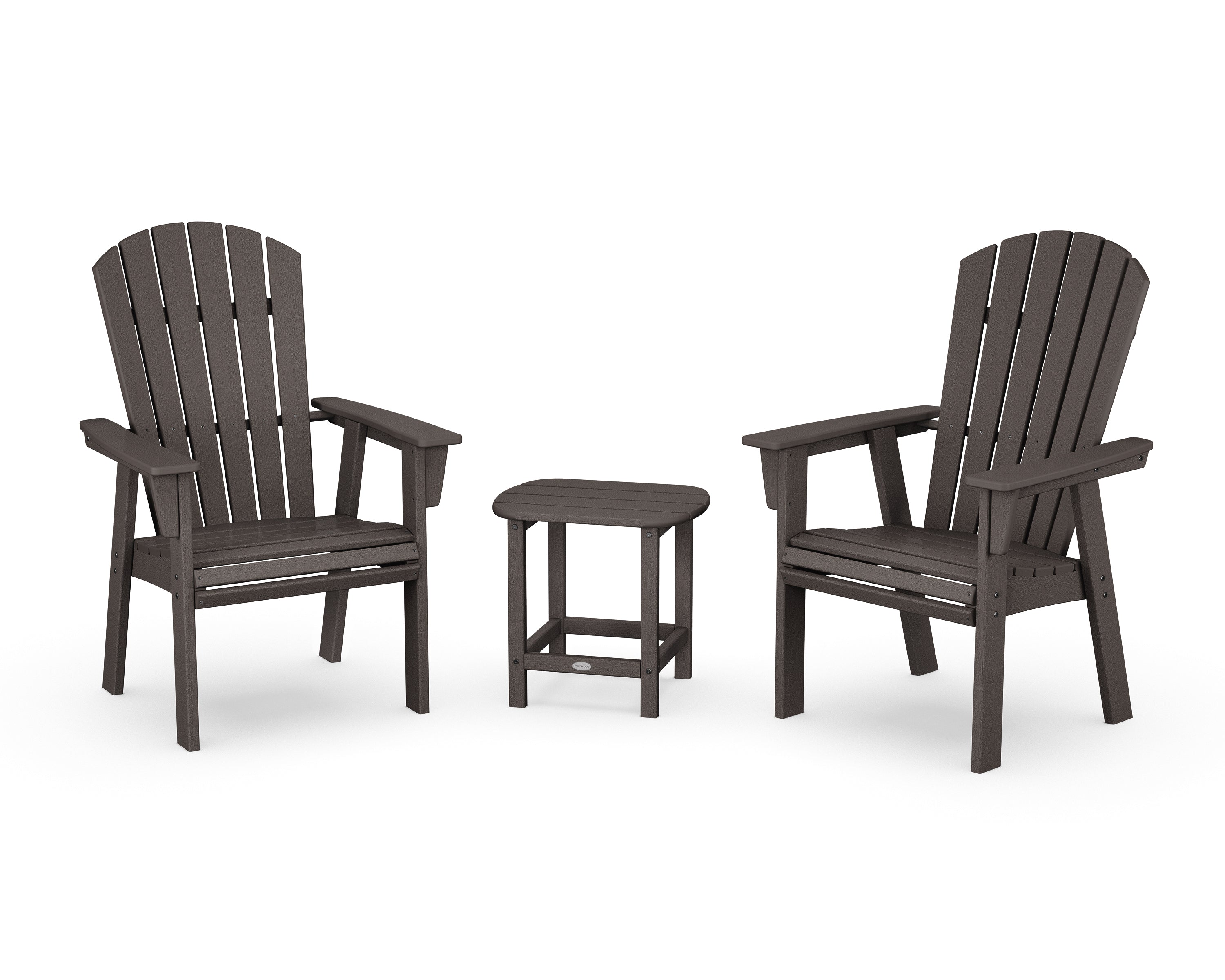 POLYWOOD Nautical 3-Piece Curveback Upright Adirondack Chair Set in Vintage Coffee