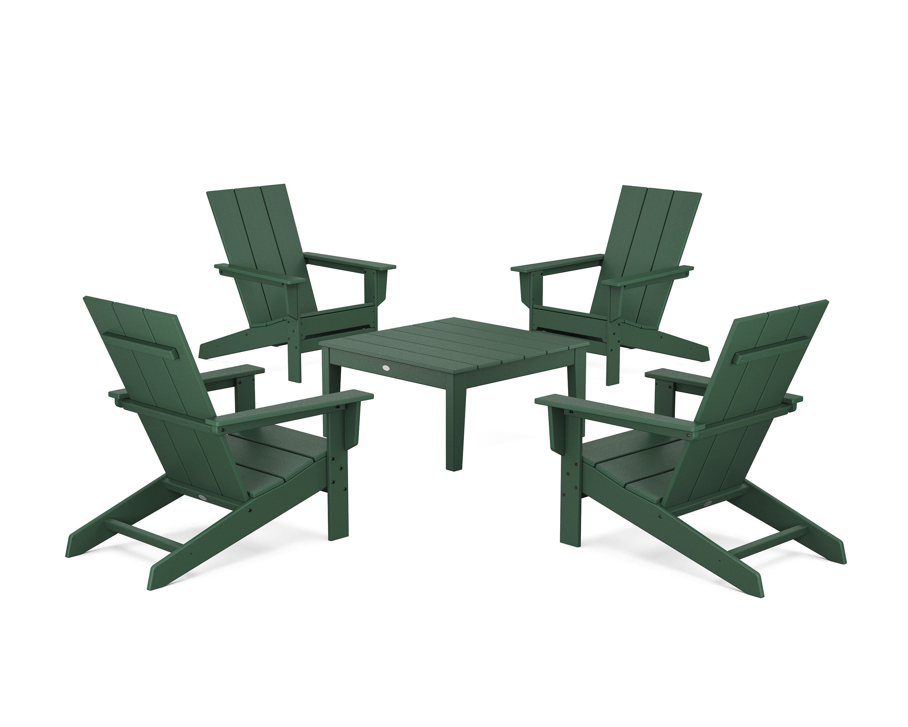 POLYWOOD 5-Piece Modern Studio Adirondack Chair Conversation Group in Green