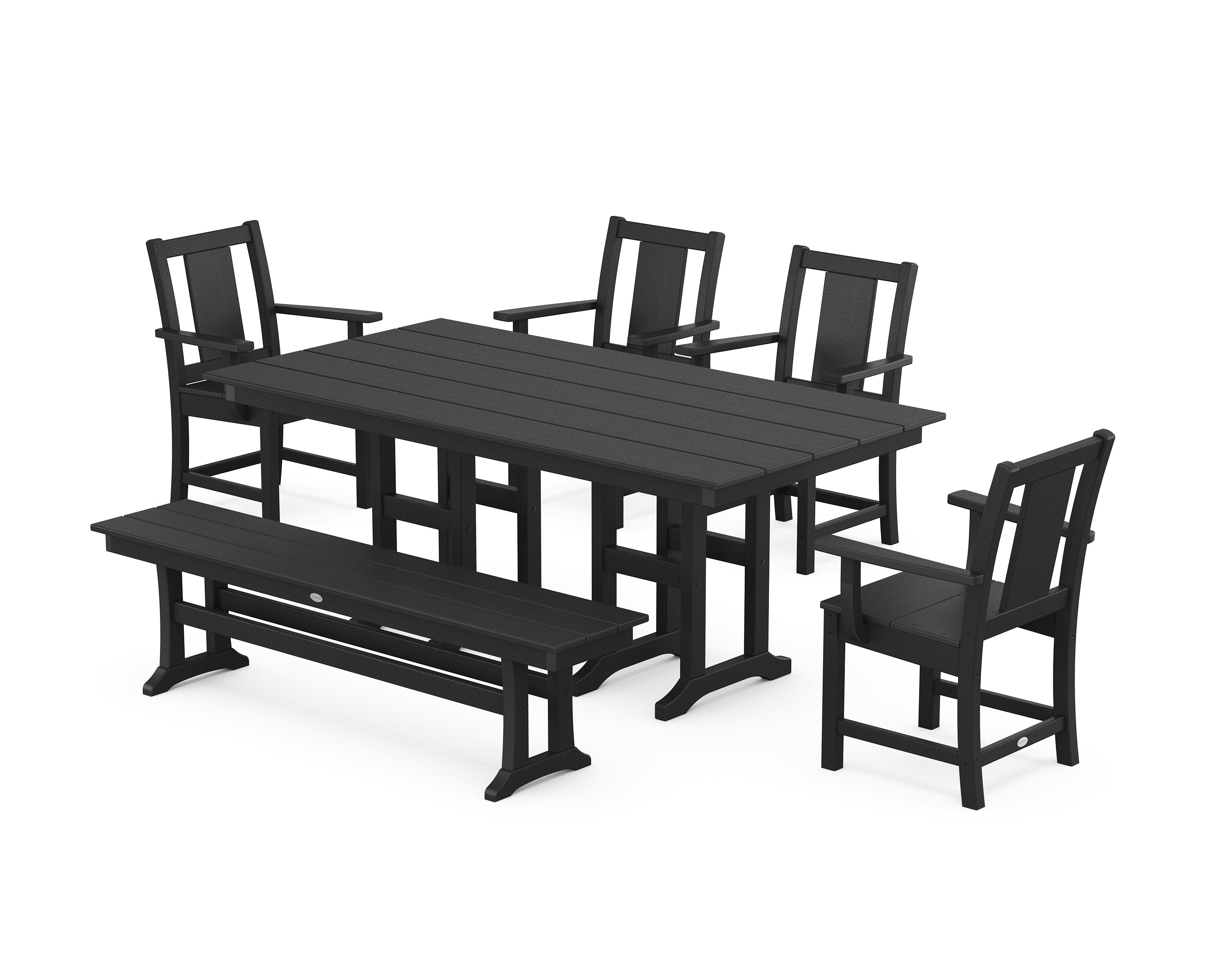 POLYWOOD Prairie 6-Piece Farmhouse Dining Set with Bench in Black