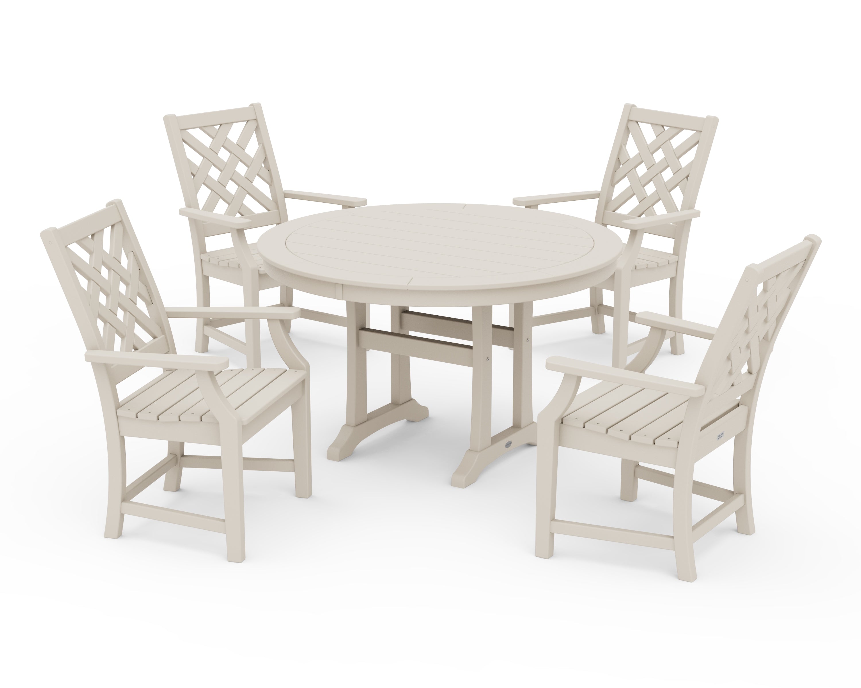 Country Living Wovendale 5-Piece Round Dining Set with Trestle Legs in Sand