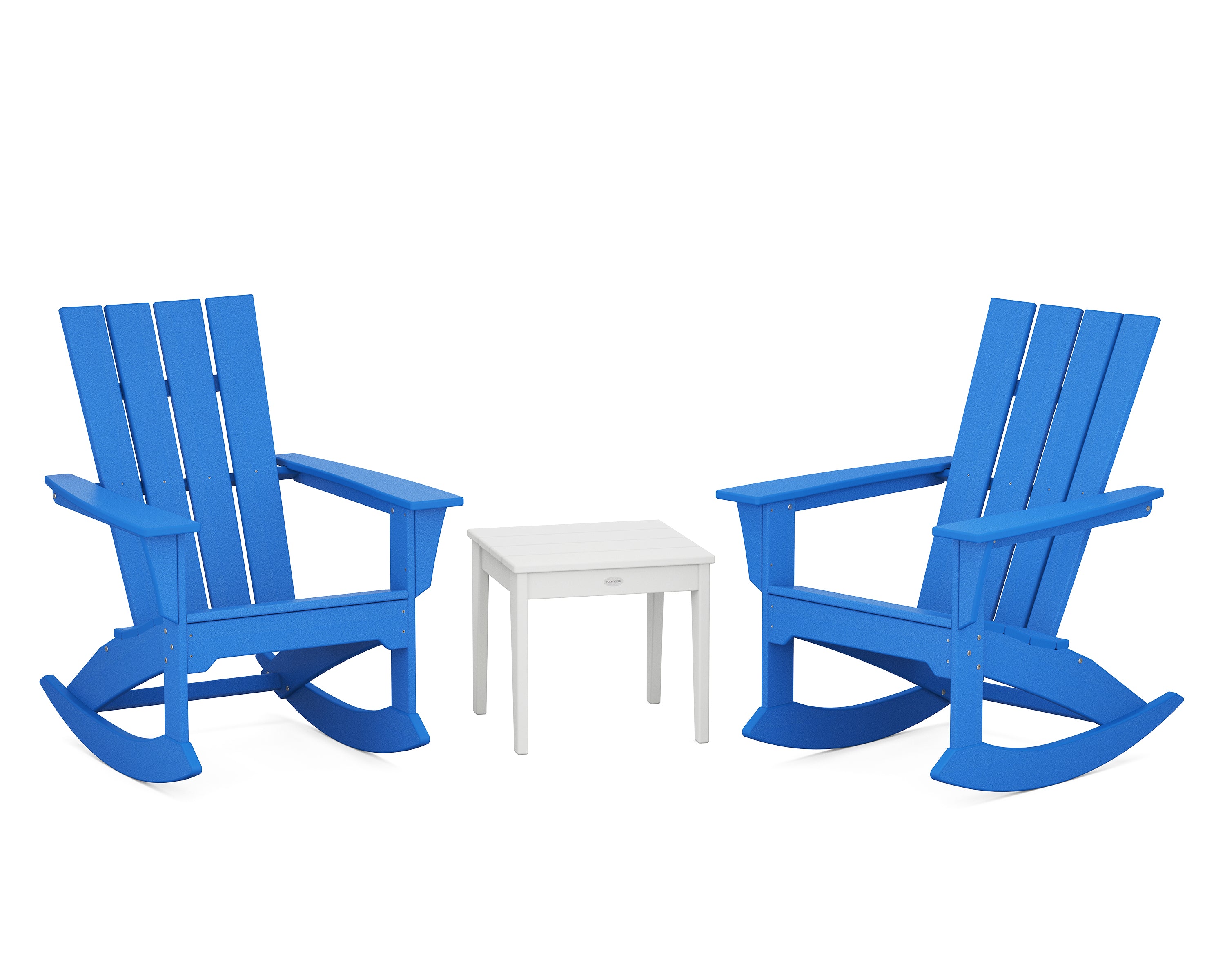 POLYWOOD® Quattro 3-Piece Rocker Set in Pacific Blue / White
