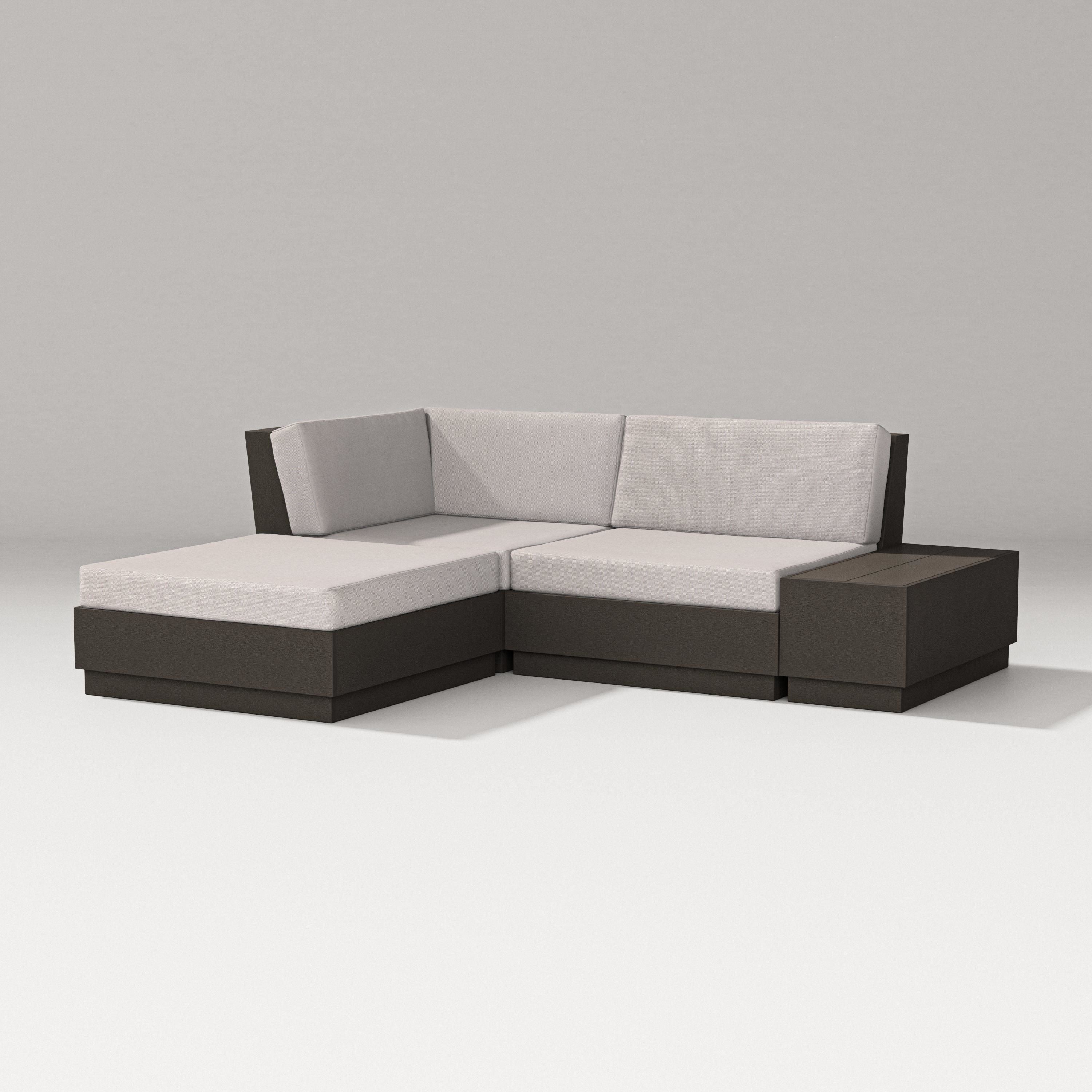 PW Designer Series Elevate Loveseat Sectional with Chaise in Vintage Coffee / Dune Burlap