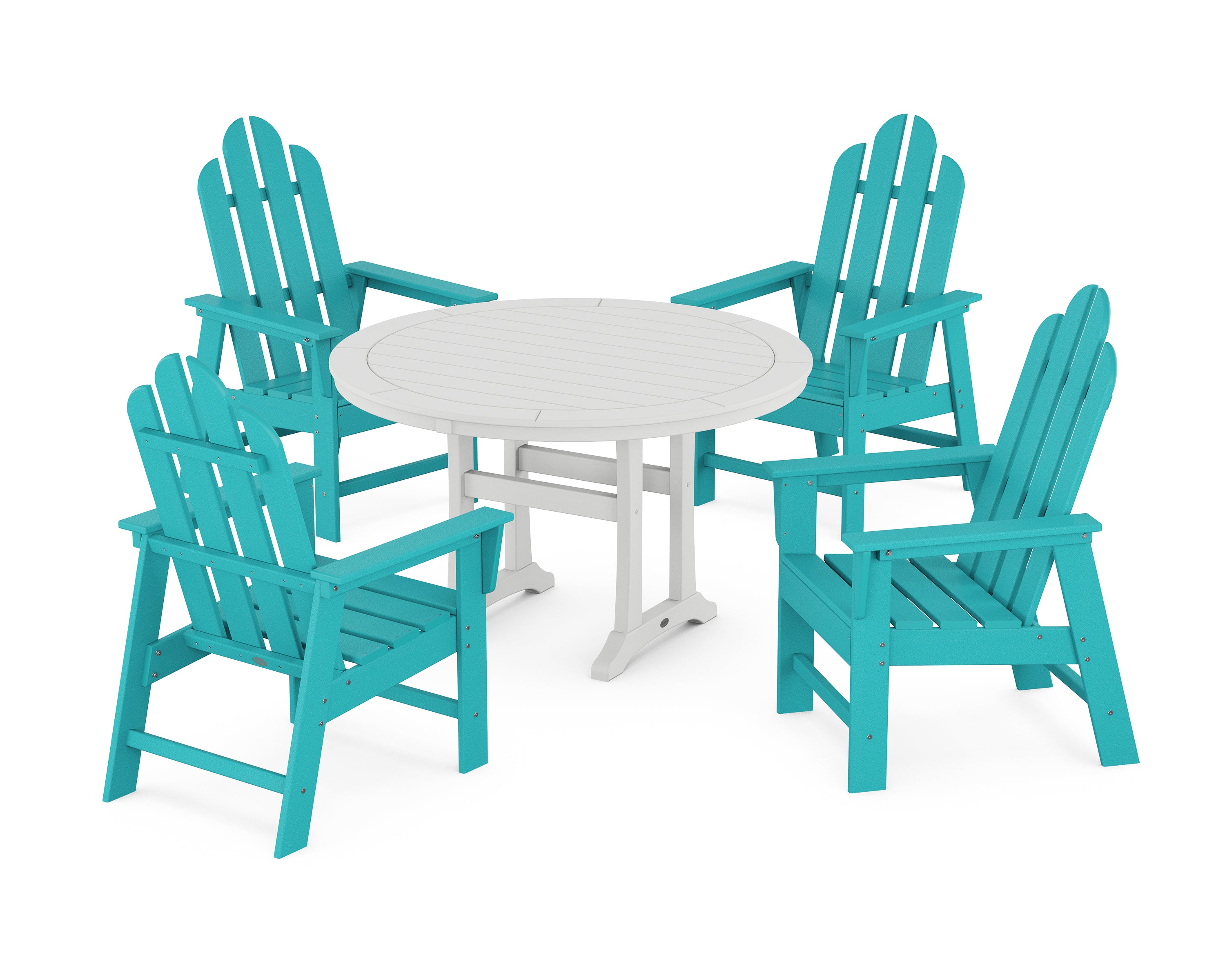 POLYWOOD® Long Island 5-Piece Round Dining Set with Trestle Legs in Aruba / White
