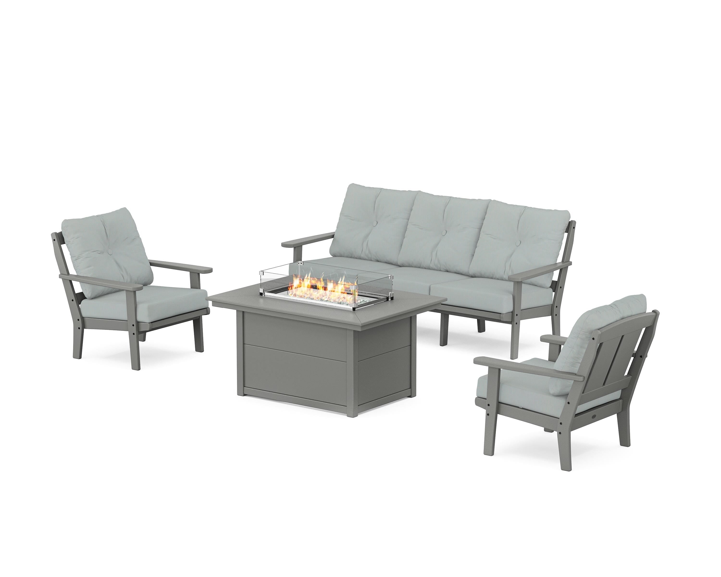 POLYWOOD Mission Deep Seating Fire Pit Table Set in Slate Grey / Spa