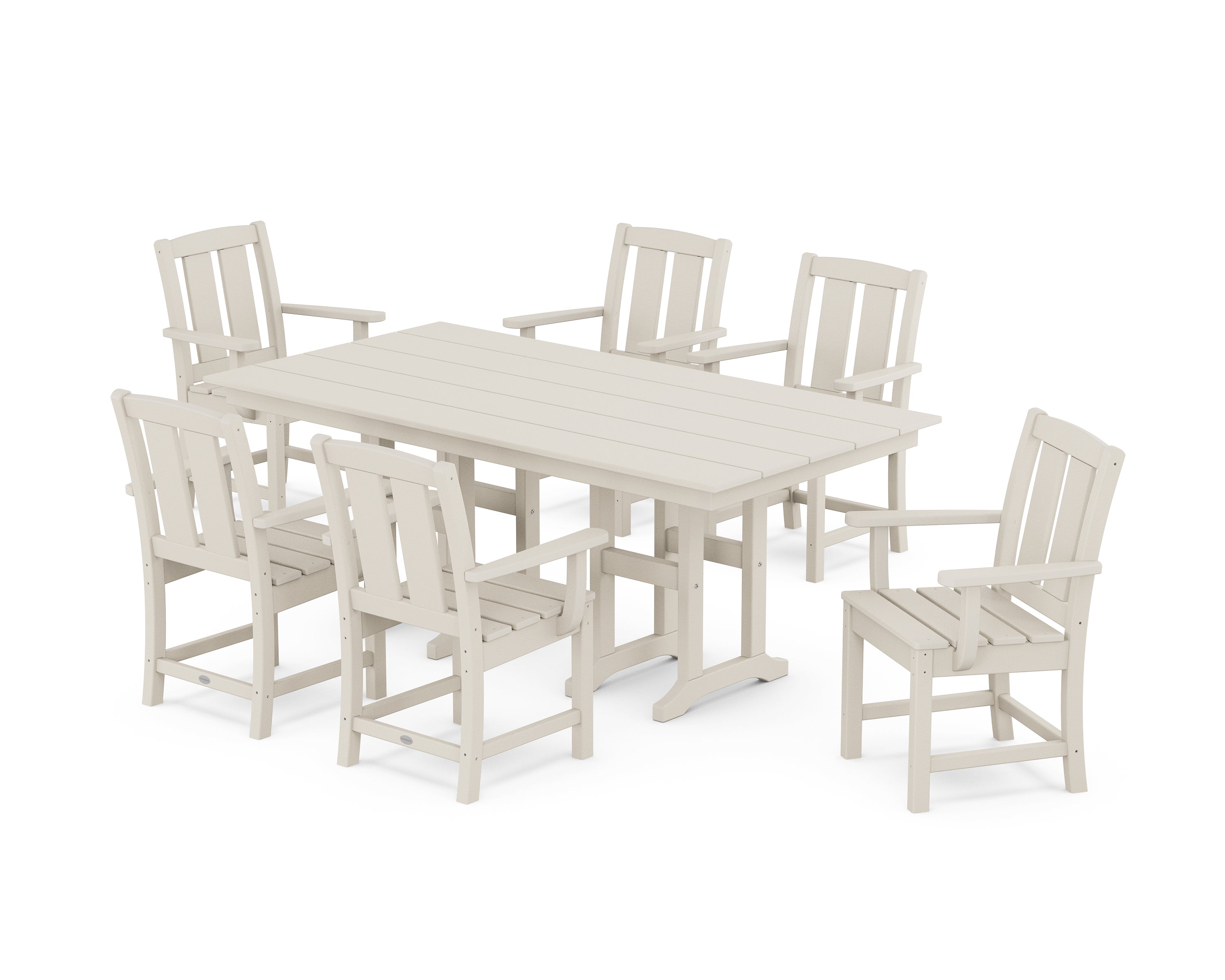 POLYWOOD Mission Arm Chair 7-Piece Farmhouse Dining Set in Sand