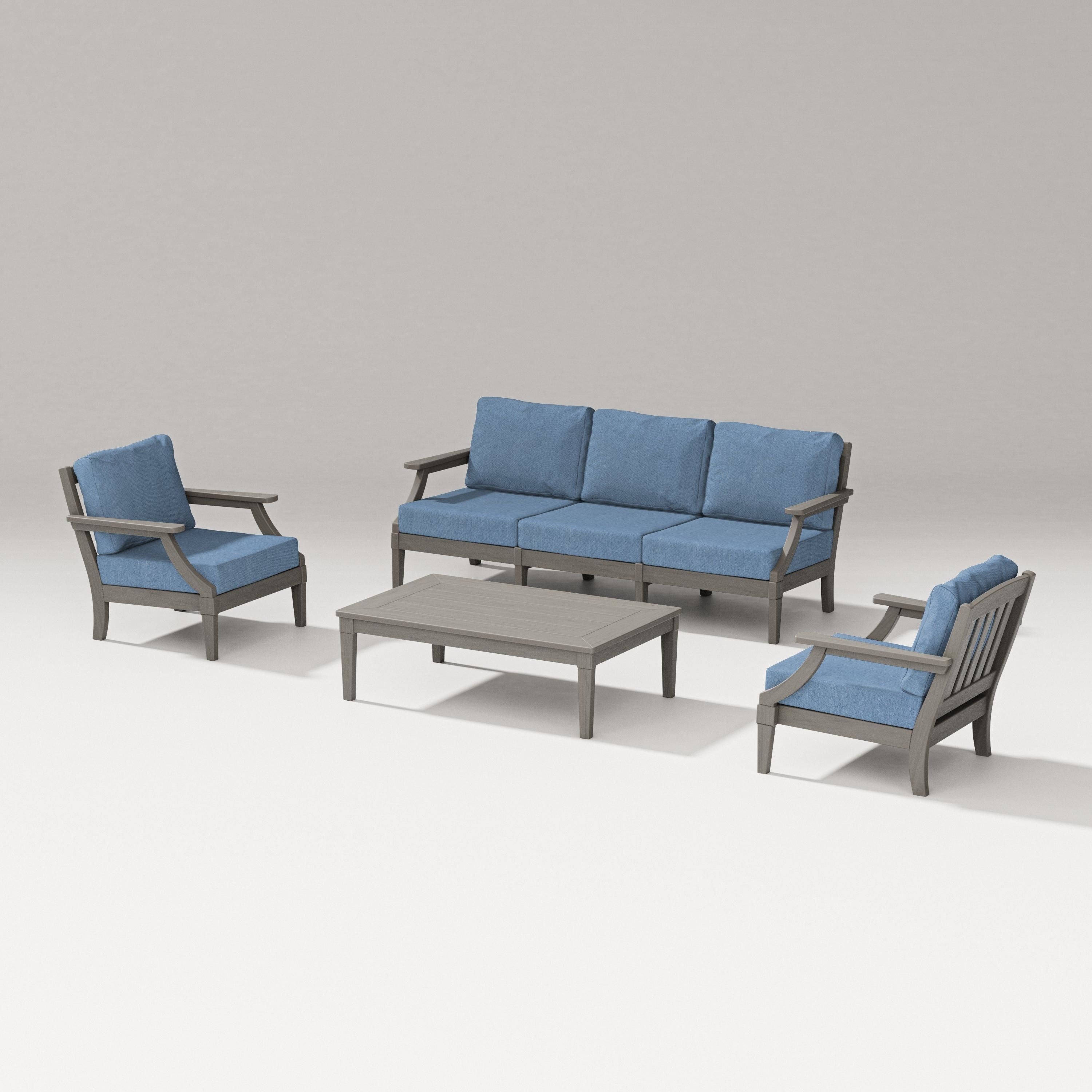 PW Designer Series Estate 4-Piece Lounge Sofa Set in Driftwood / Sky Blue