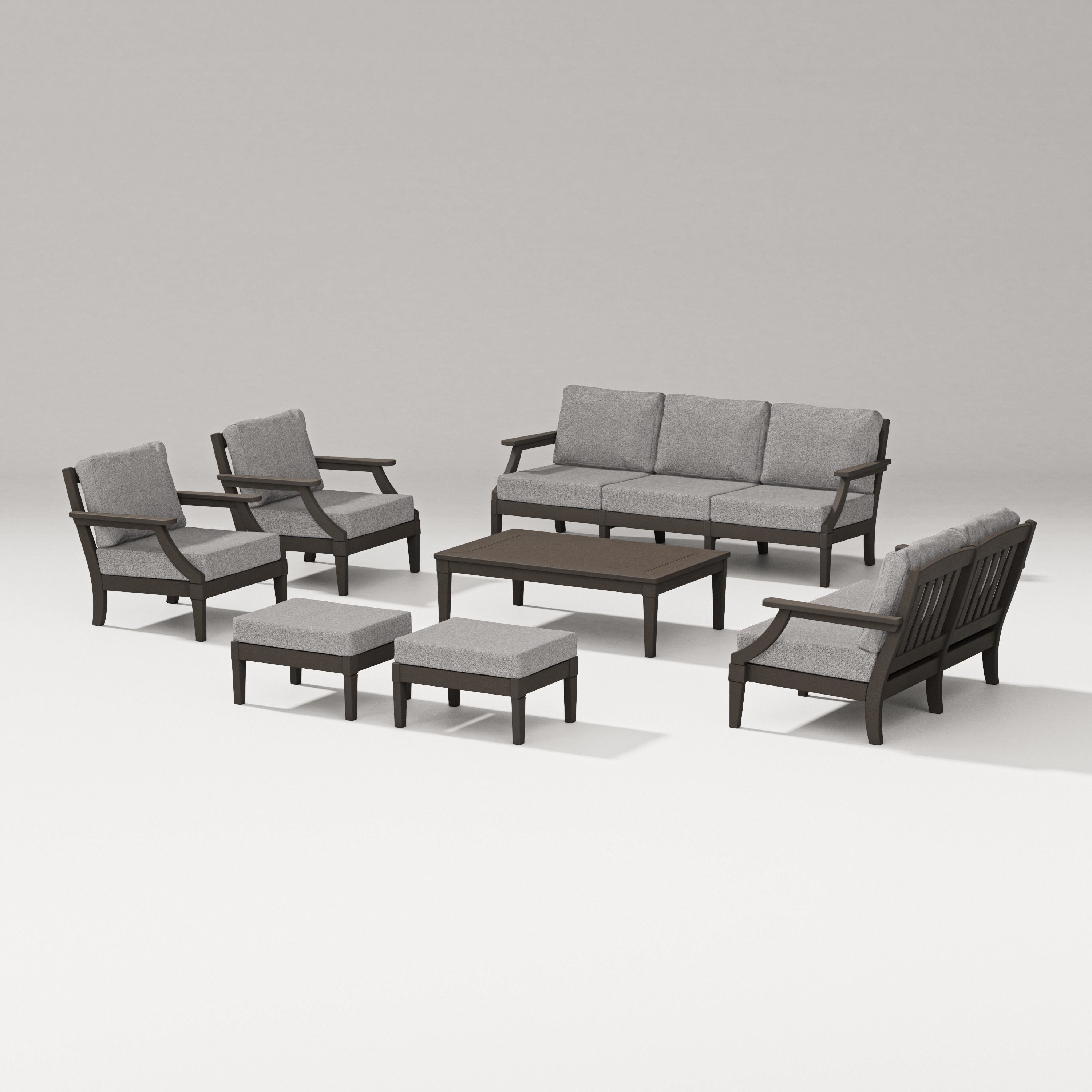 PW Designer Series Estate 7-Piece Lounge Sofa Set in Vintage Coffee / Grey Mist