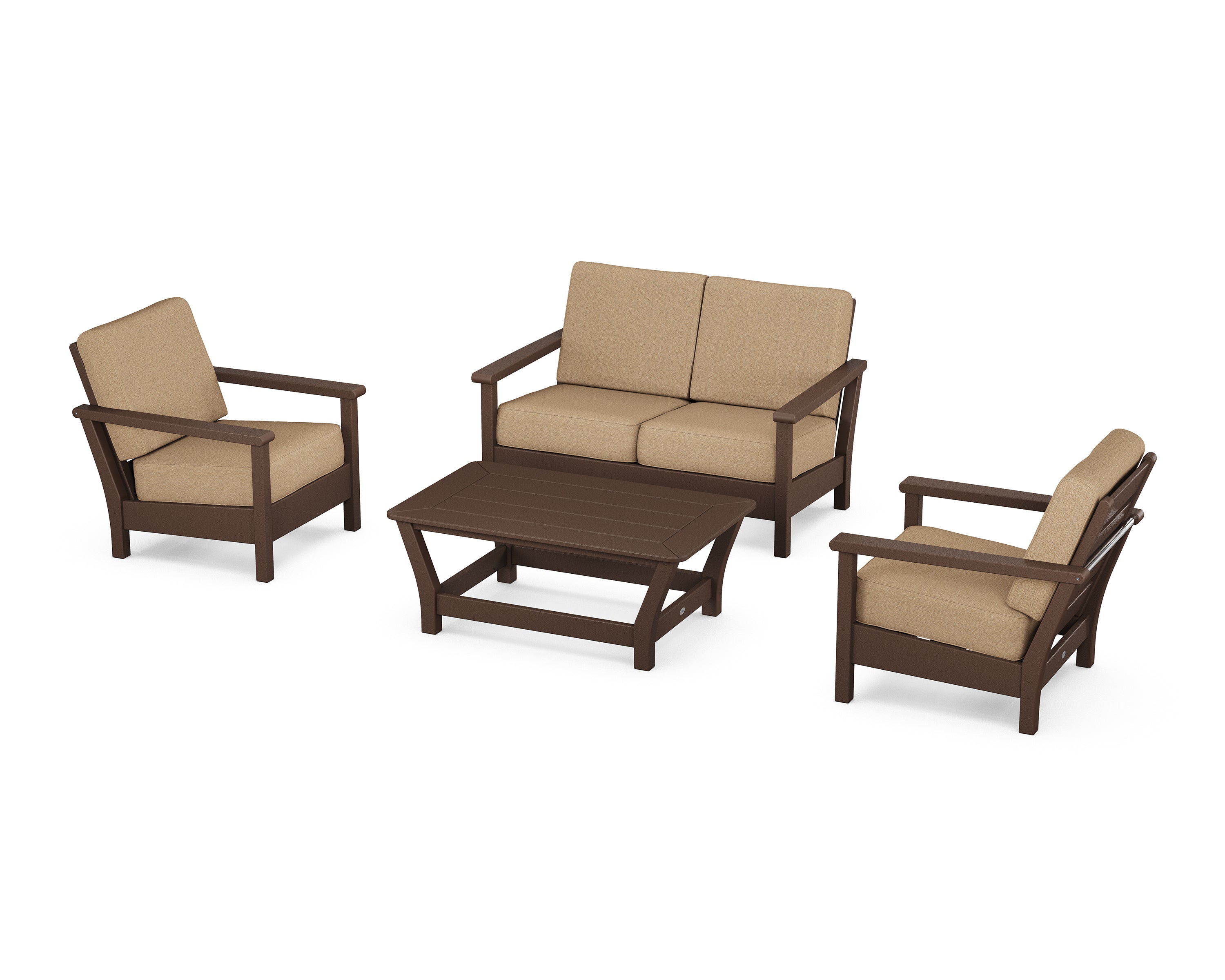 POLYWOOD Harbour 4-Piece Deep Seating Set in Mahogany / Sesame